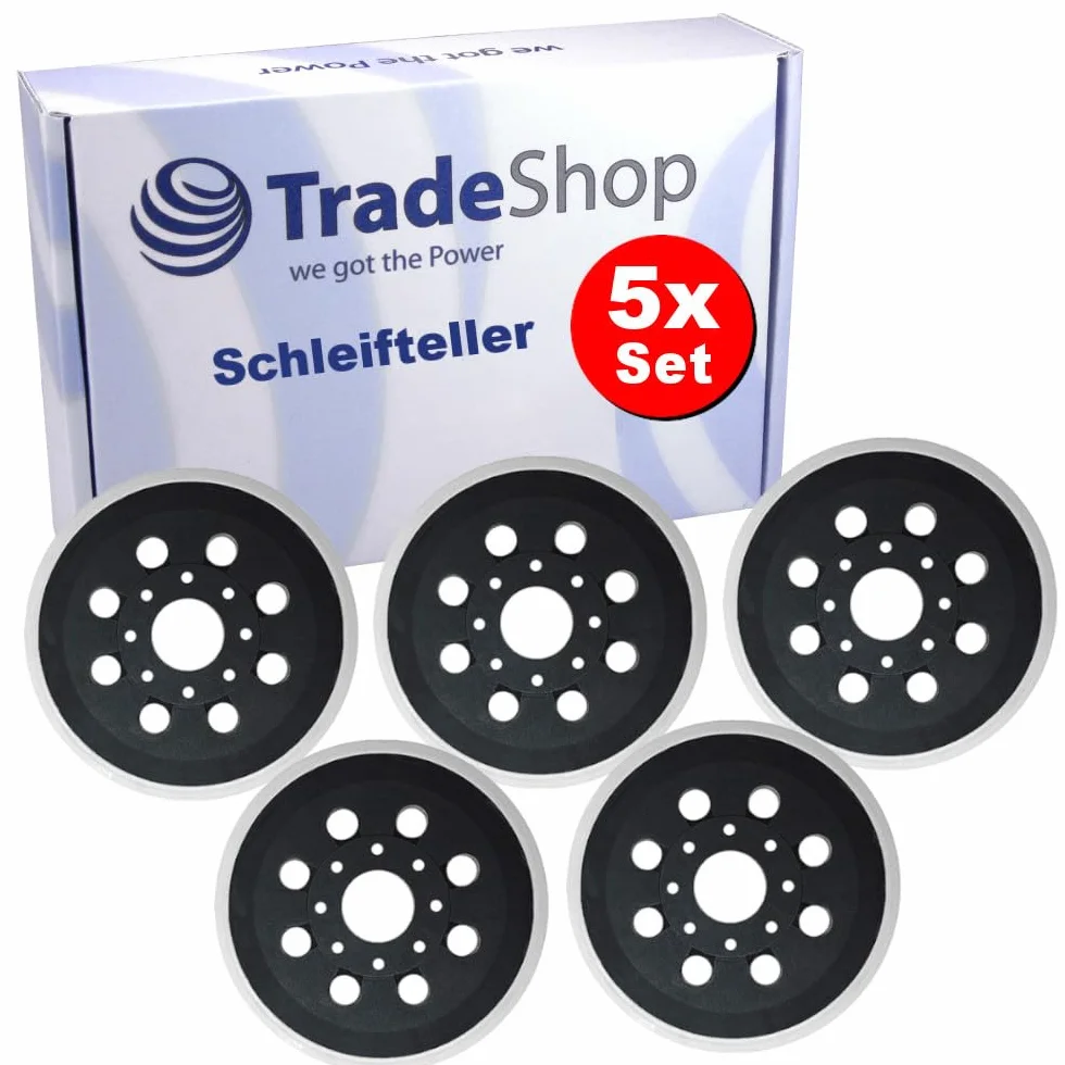 5 x Trade-Shop tarcza szlifierska na rzepy/talerz podporowy/talerz mocujący do szlifierki mimośrodowej Bosch PEX 220 AE Skil 7402/7490 / średnica 125 mm, 8 otworów