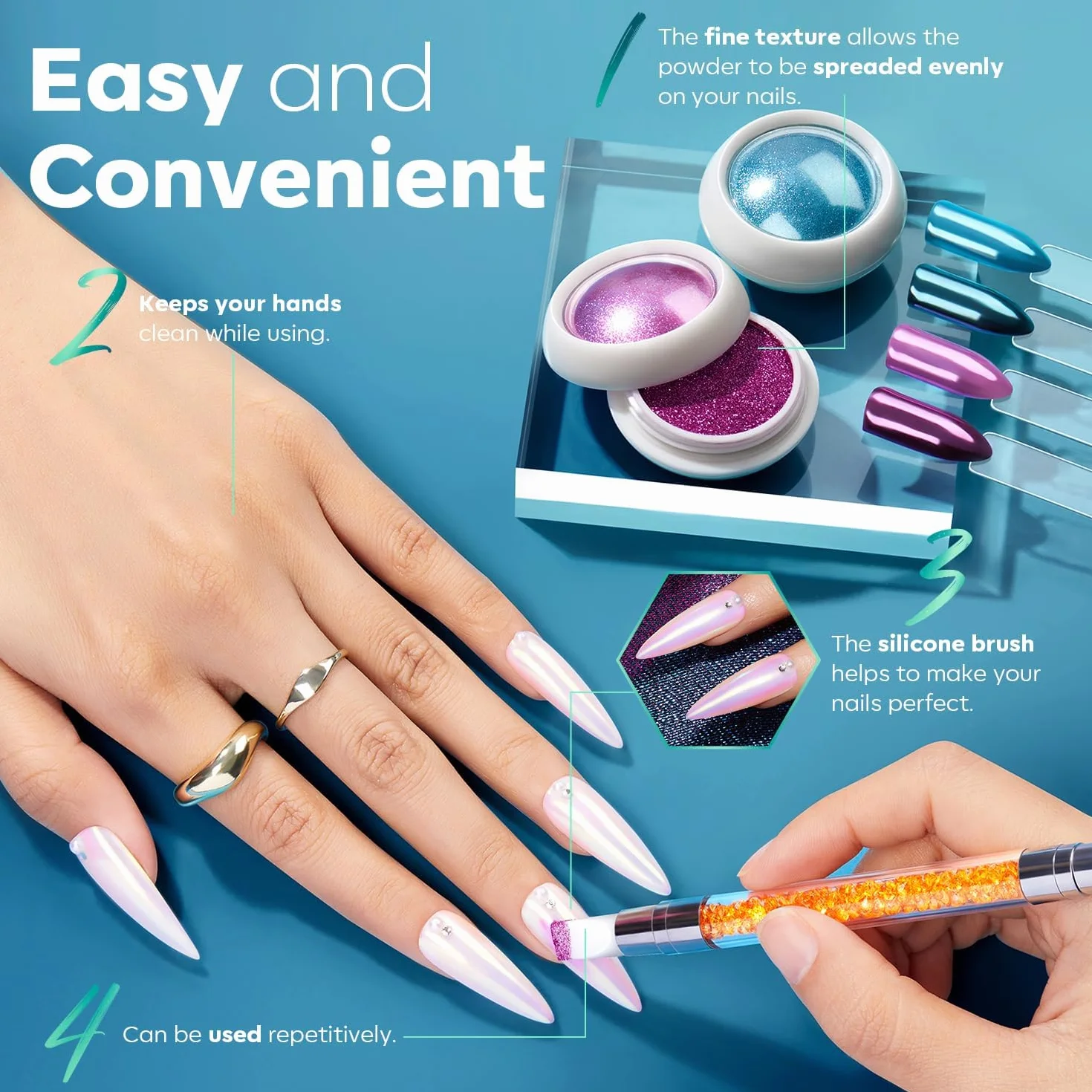 Modelones Chromowany puder do paznokci Glitzer Nail Art Glitzer Powder do salonu DIY - zestaw 25 szt. 3