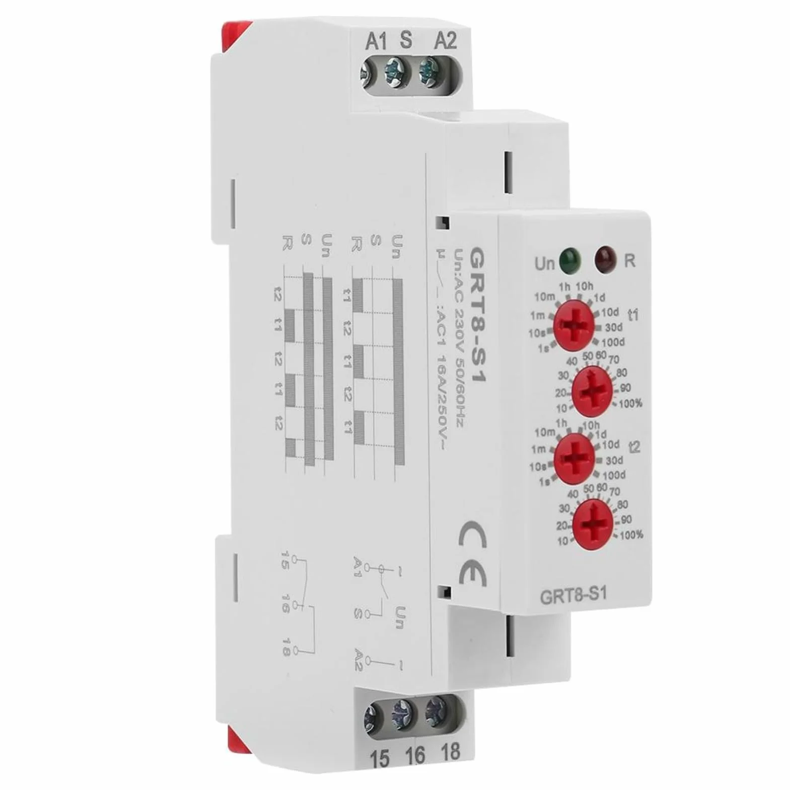 DEWIN Cykl Asymetryczny timer, przekaźnik cyklu GRT8-S1 mini asymetryczny cykl timer/off powtarzający się czas cyklu AC 230V