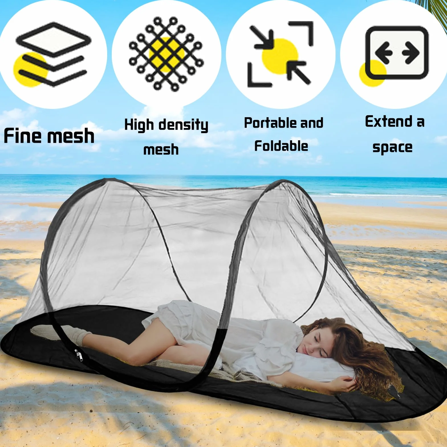 Moskitiera podróżna składana Pop-Up 200 x 72 x 70 cm 210D Oxford włókno szklane