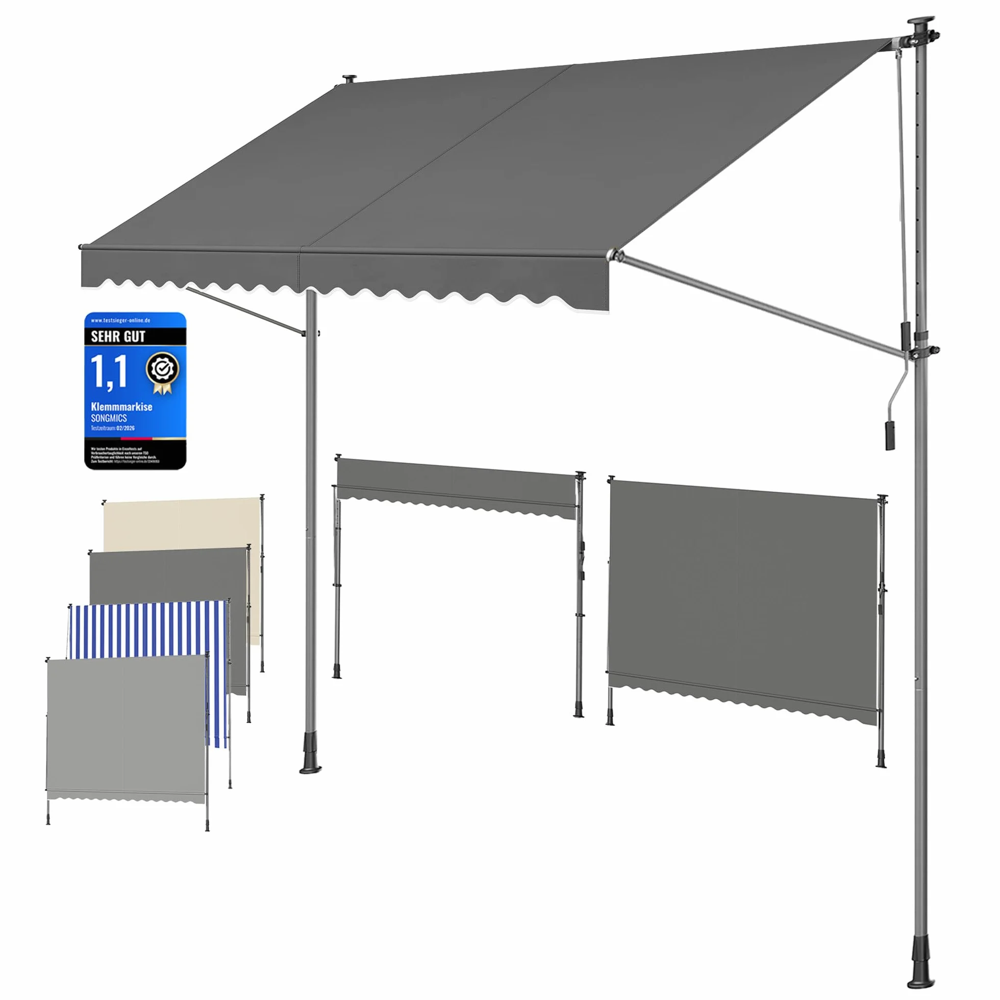 SONGMICS Roleta 350 x 120 cm antracytowa szarość z regulacją wysokości