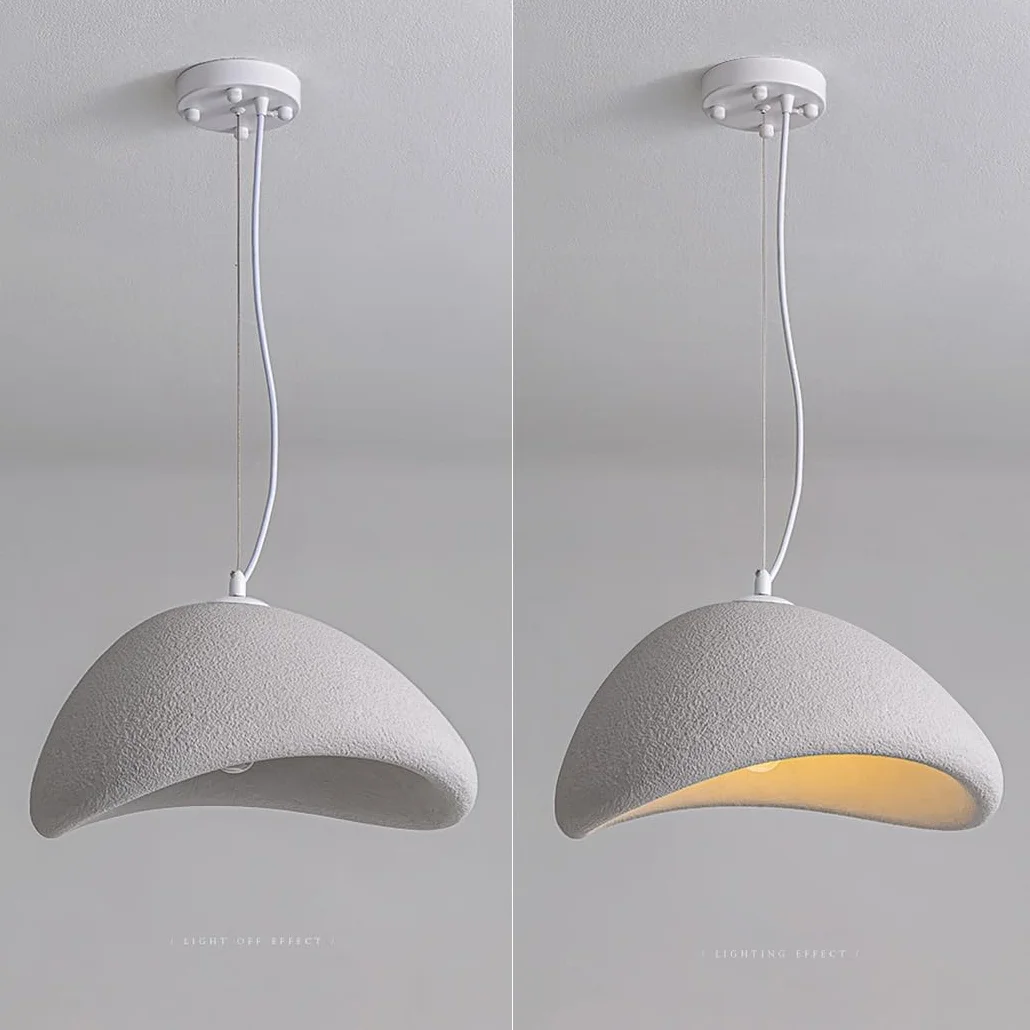 Kreatywna Lampa Wisząca Wabi-Sabi Nowoczesna Lampa Wisząca Biały Matowy Styl Nordycki Cementowa Żyrandol E27 Lampy Wiszące Do Sypialni Salonu Jadalni Pokoju Dziecięcego Kuchni Hotel Restauracja(40cm)