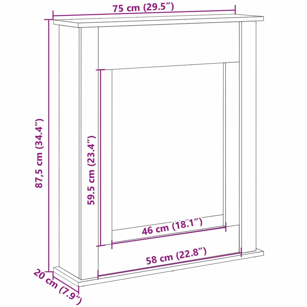vidaXL Obudowa kominka, biała, 75x20x87,5 cm, materiał drewnopochodny, obudowy kominków, rama kominka, zabudowa kominka, kominek, gzyms do kominka