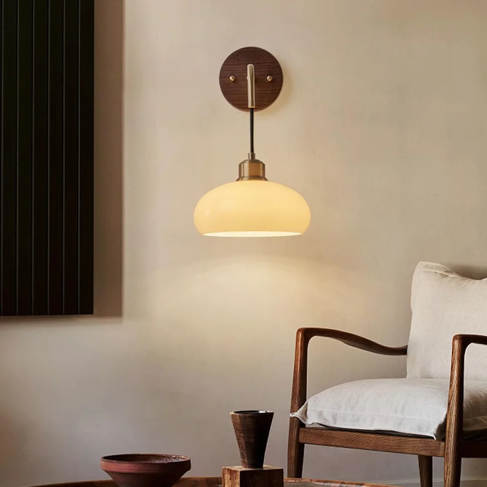 Mosiężna lampa ścienna z litego drewna w paski szklany klosz Lampka nocna Kinkiety Oświetlenie Ścienne Nowoczesna lampa ścienna E27 Oświetlenie wewnętrzne do salonu Restauracja