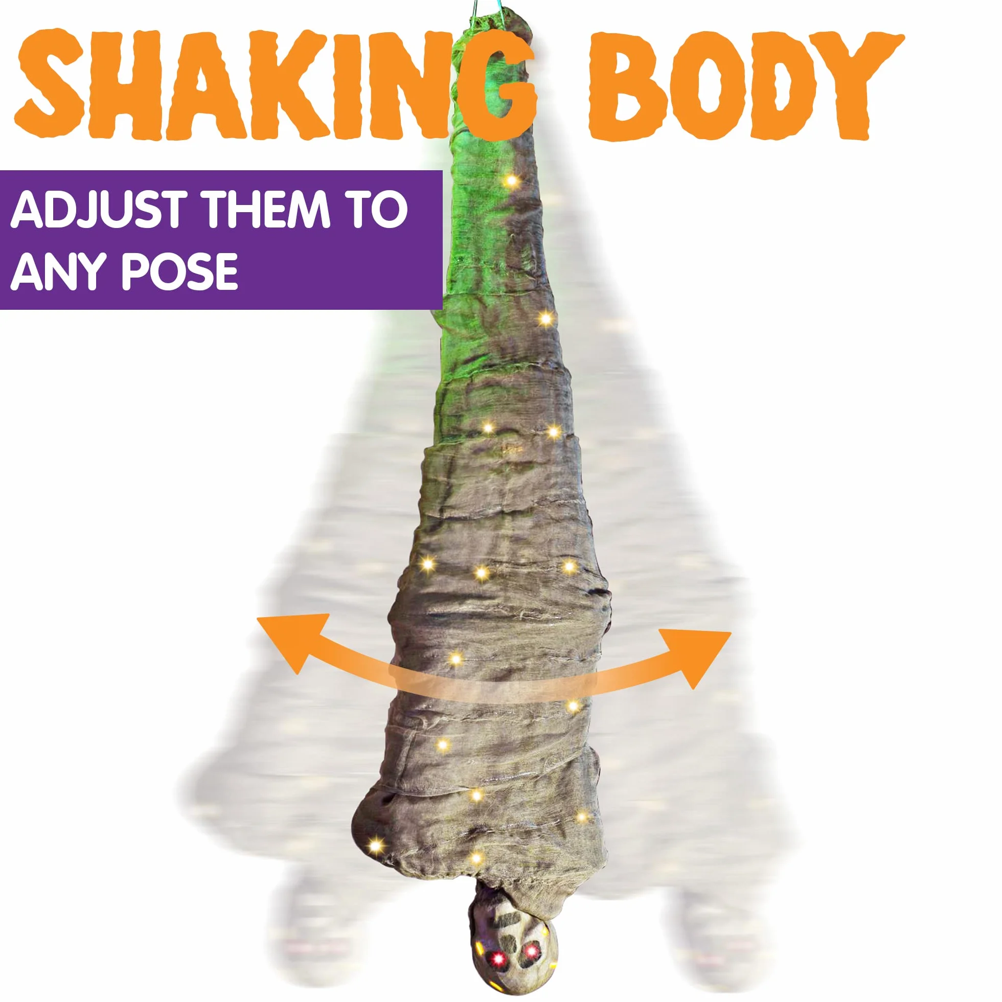 JOYIN Dekoracja na Halloween, kokon, zwłoki, animowane wiszące zwłoki, rekwizyty z oświetleniem całego ciała, oczami LED, upiorne dźwięki, na Halloween, na zewnątrz, trawnik, podwórko, patio,