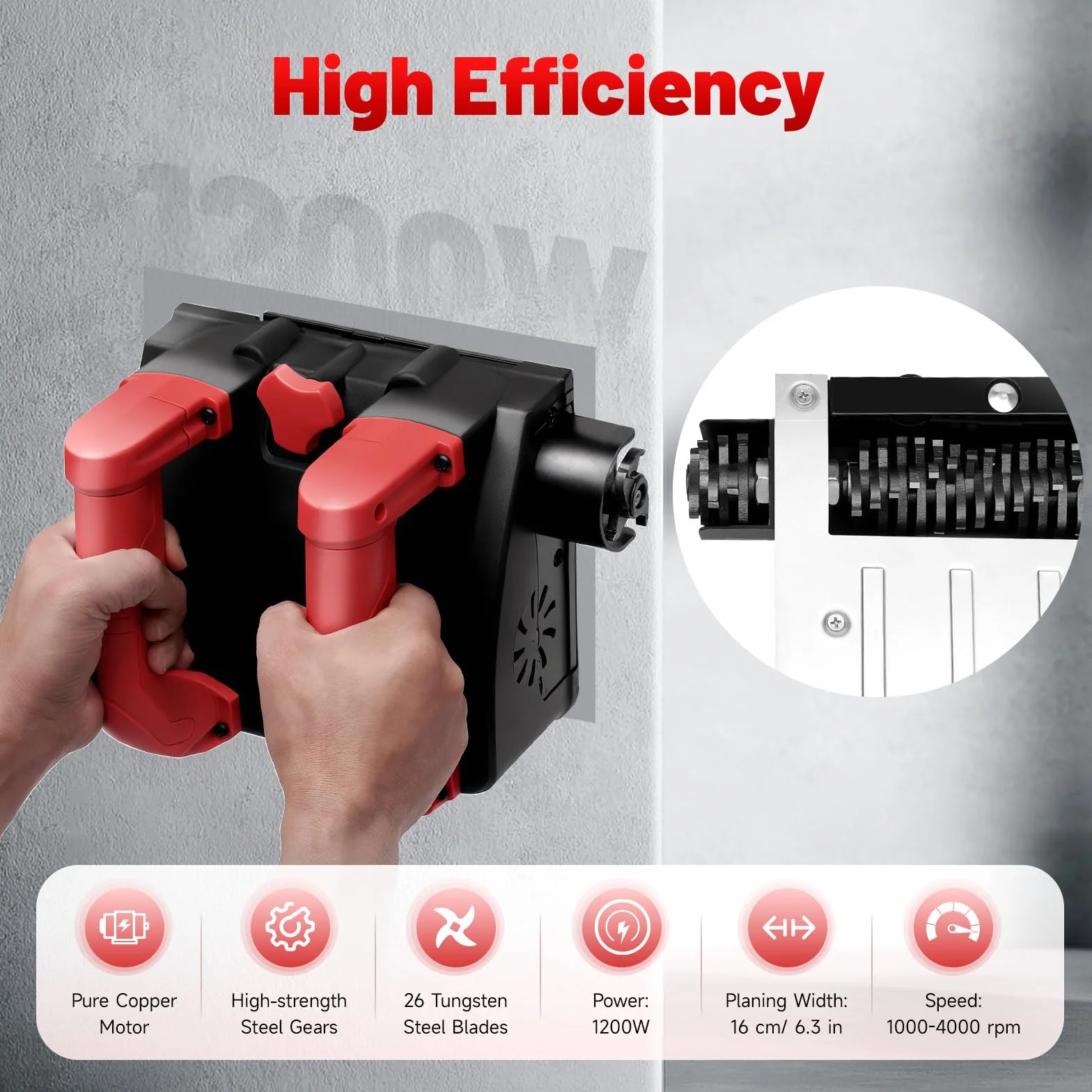 Elektryczna strugarka ścienna, strug elektryczny 1200 W, głębokość do 1-4 mm, przenośna łopatka ścienna z torbą do przenoszenia, szlifierka do betonu, frezarka do betonu
