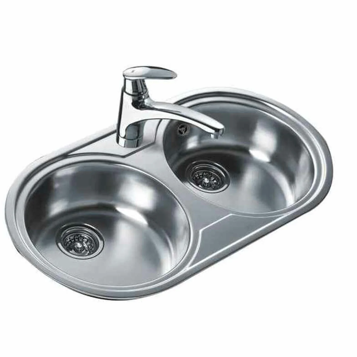 Fregadero DR-80 2C Fregadero inox 2 kostki redondas, 140 mm, Mueble 80
