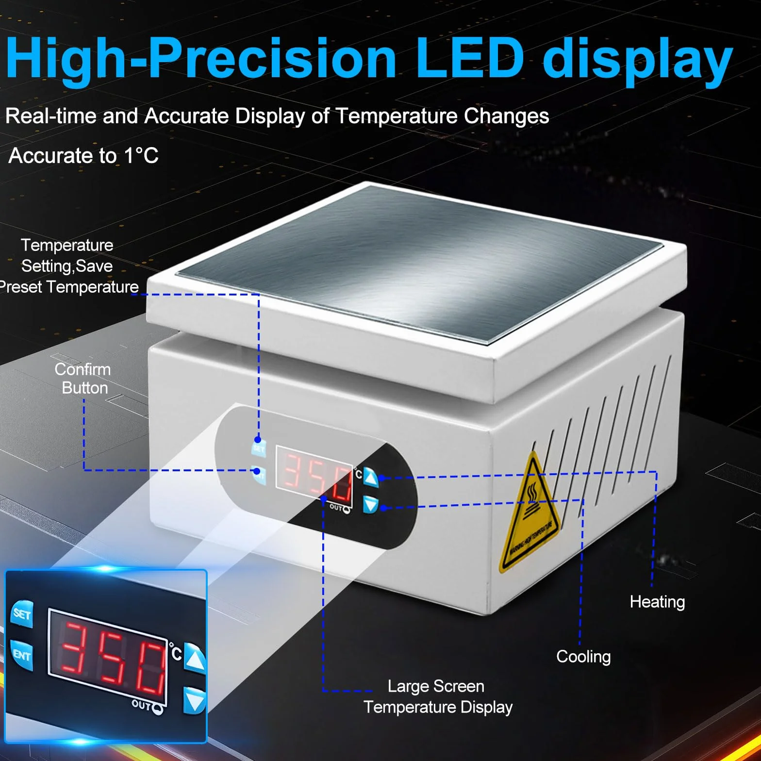 PCB stacja grzewcza z wyświetlaczem LED, stacja lutownicza 350 W, płyta grzewcza 0-400°C, do podgrzewania mikrokomputerów, elektryczne podgrzewanie, naprawa telefonu komórkowego, naprawa SMD