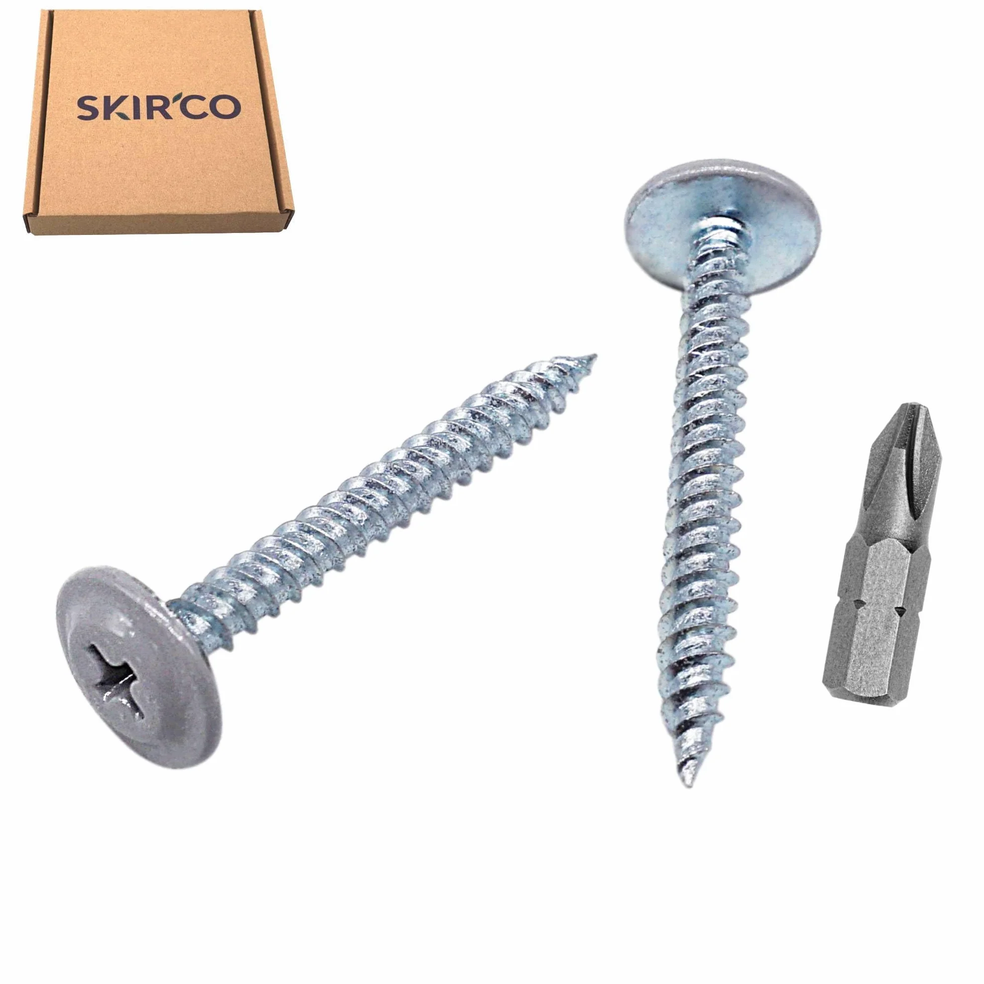 SKIR'CO (50 szt.) Malowane wkręty samogwintujące do drewna 4,2 x 38 mm, wkręt metalowy, łeb kratownicowy o zmodyfikowanym PH (białe aluminium 9006)
