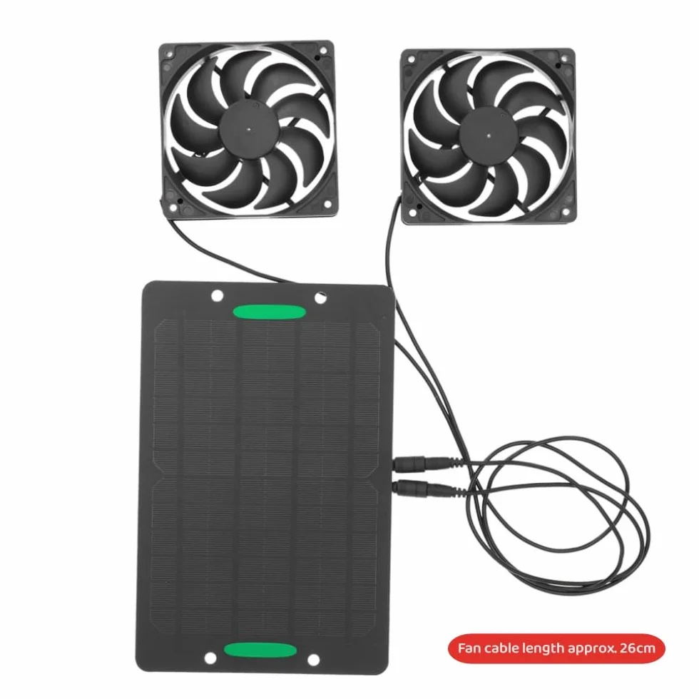 Wentylator solarny 6 V, 10 W, zasilany energią słoneczną, wentylator solarny, wentylator wyciągowy, zestaw do szklarni, szopy, domku dla zwierząt domowych, kurników