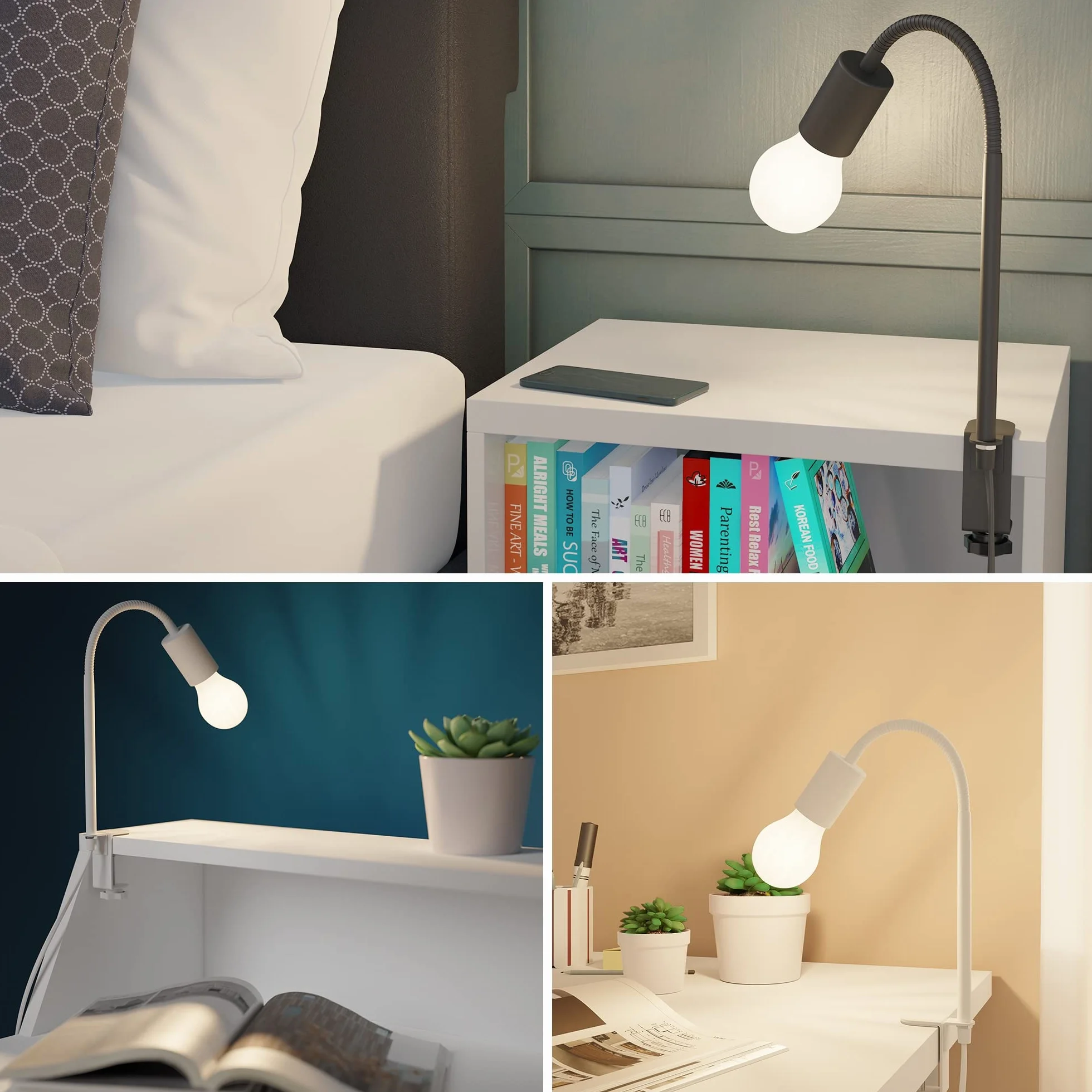 ledscom.de Lampa zaciskowa, gęsia szyja LELE, przełącznik, czarny mat, 1x E27 maks. 60W