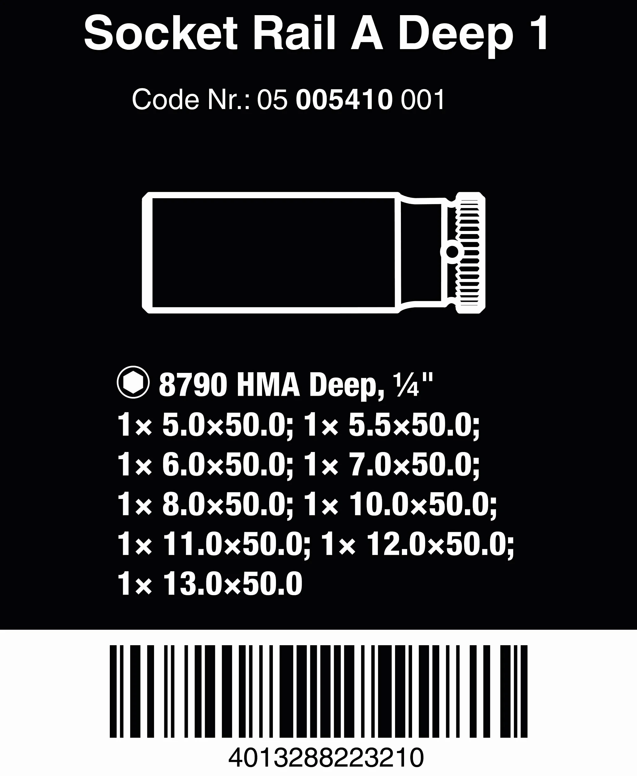 Wera 05005410001 listwa magnetyczna z nakrętkami A Deep 1 zestaw nasadek nasadowych, napęd 1/4", 9-częściowy