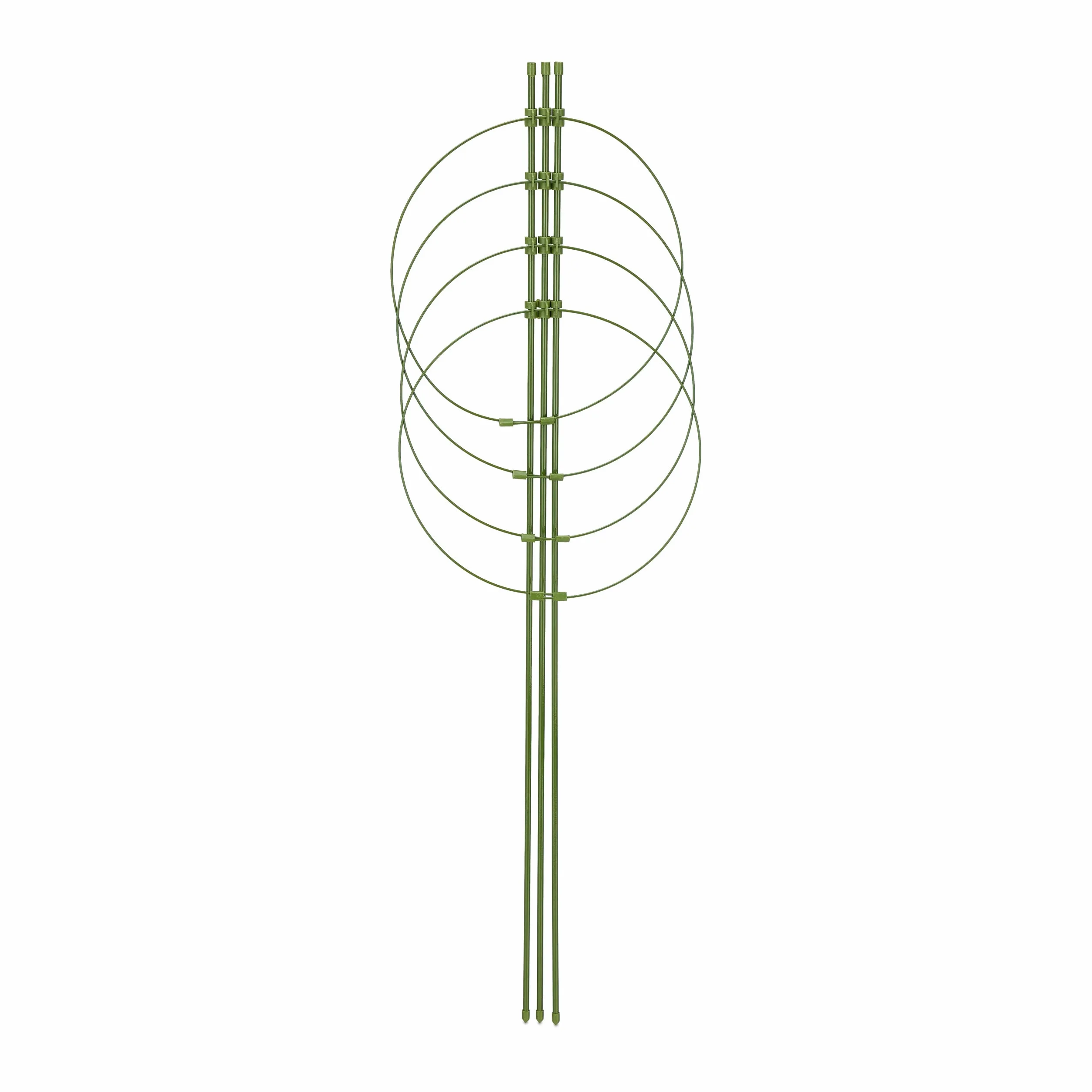 Relaxdays Podpora na rośliny pnące, zestaw 5 sztuk, 4 pierścienie, wys. x śr.: 90 x 28 cm, kwiaty i rośliny użytkowe, metal i tworzywo sztuczne, podpórka do roślin, zielona