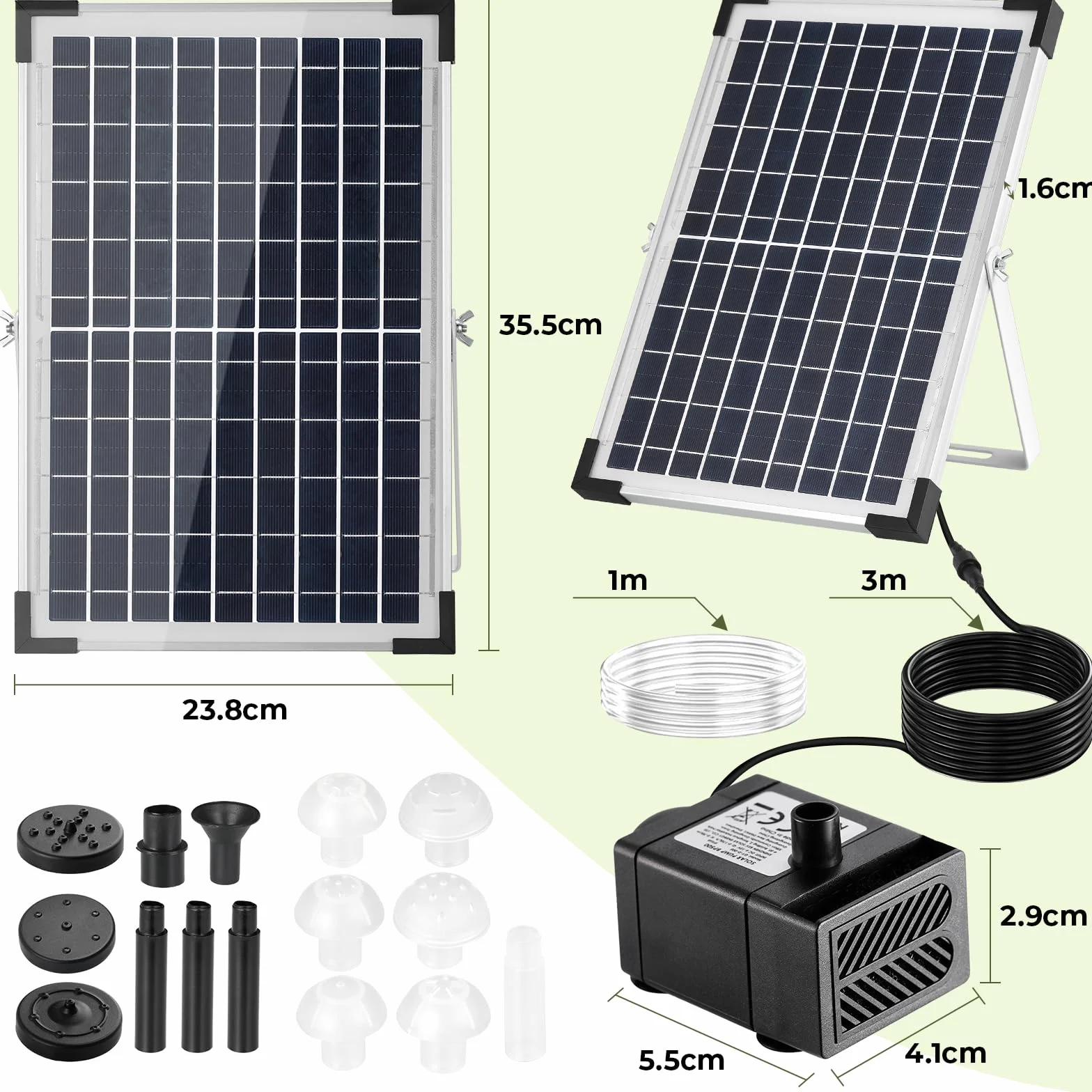 Clevich Pompa Solarna 12 W Fontanna Zewnętrzna z Wężem 1 m, 9 Dysze