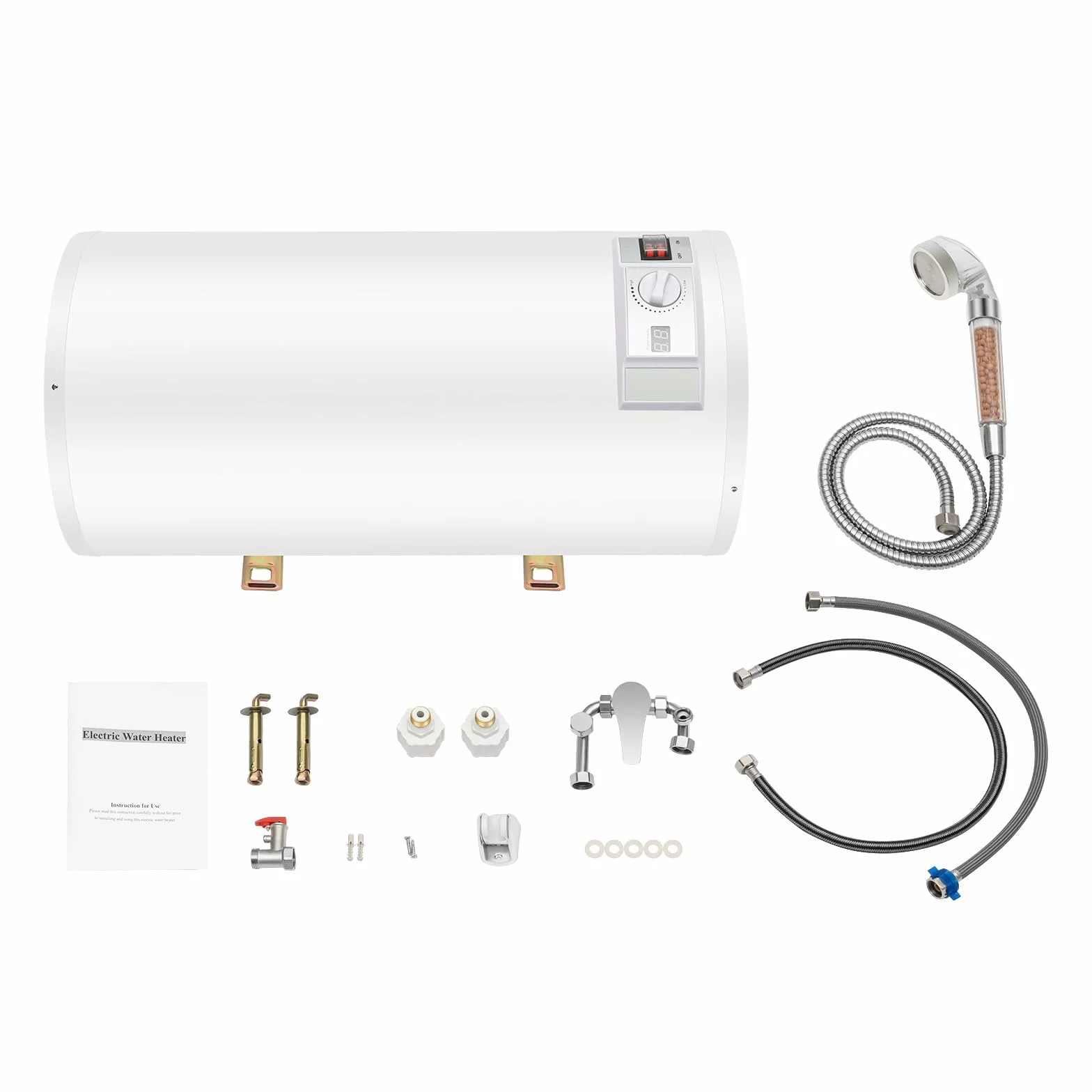 Elektryczny podgrzewacz wody, 50 l, elektryczny zbiornik wody 2000 W, bojler na wodę, 71 x 34 cm, z zestawem prysznicowym, 25-75 ℃, do kuchni, toalet, mieszkań