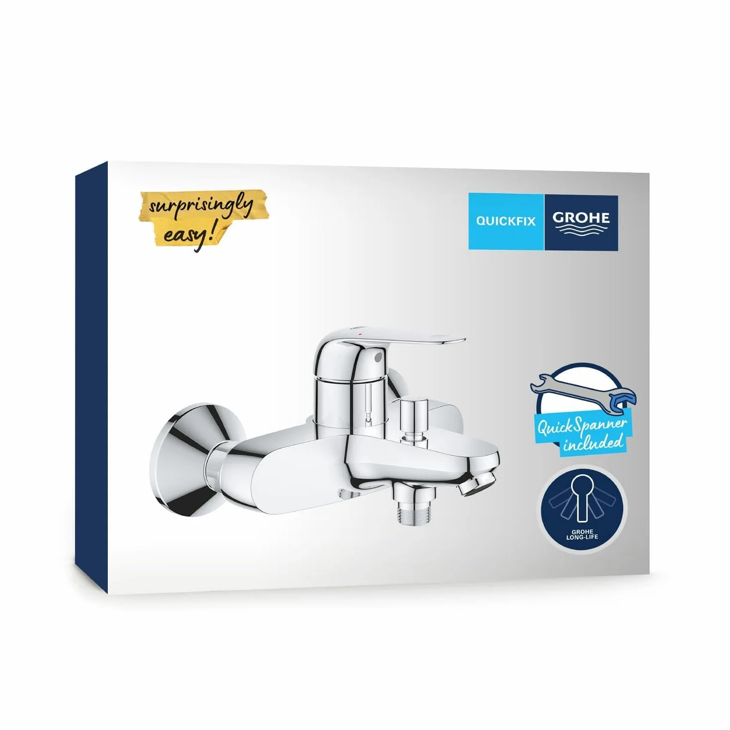 GROHE Swift 24335001 armatura wannowa (z ogranicznikiem temperatury, z narzędziem montażowym, trwała powierzchnia), chrom,