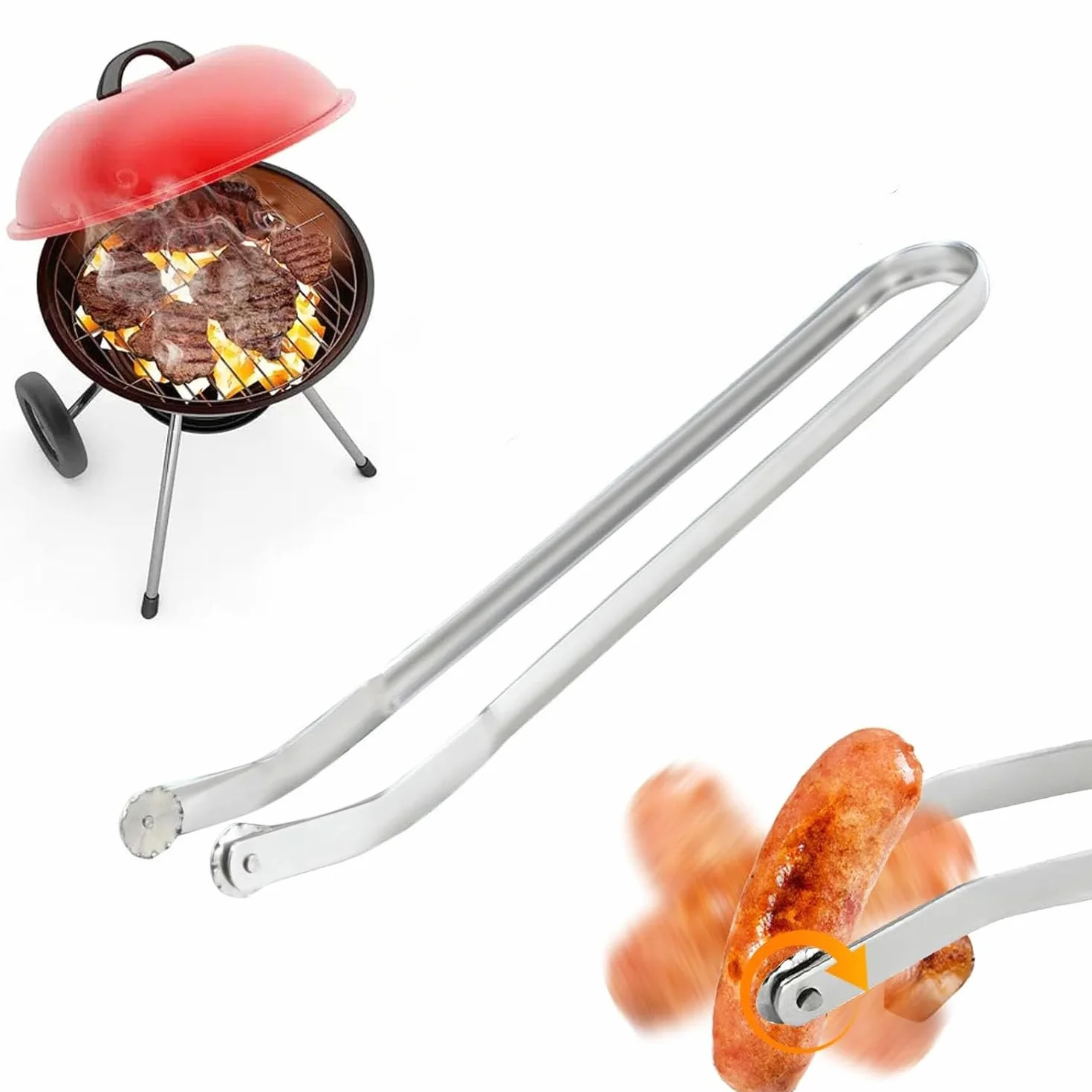 LATRAT Szczypce do kiełbasy BBQ, 38 cm szczypce do grilla, szczypce do obracania kiełbasy BBQ do gotowania