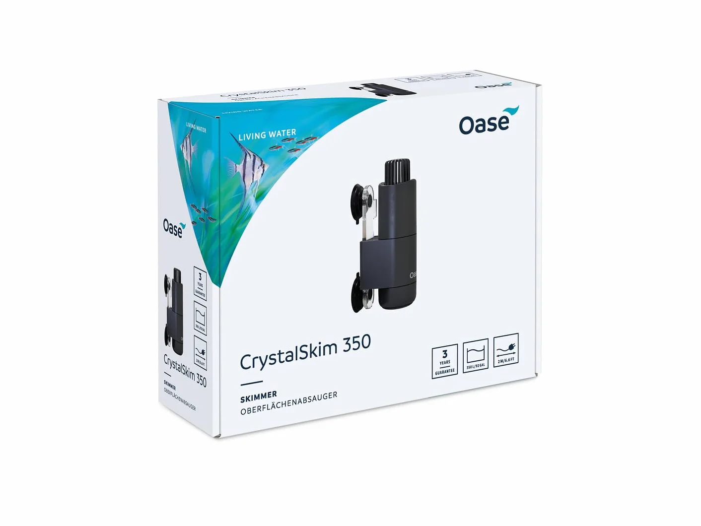 OASE 86942 CrystalSkim 350, skimmer akwaruium, nadaje się do wody słodkiej i morskiej, 4,5 W, czarny