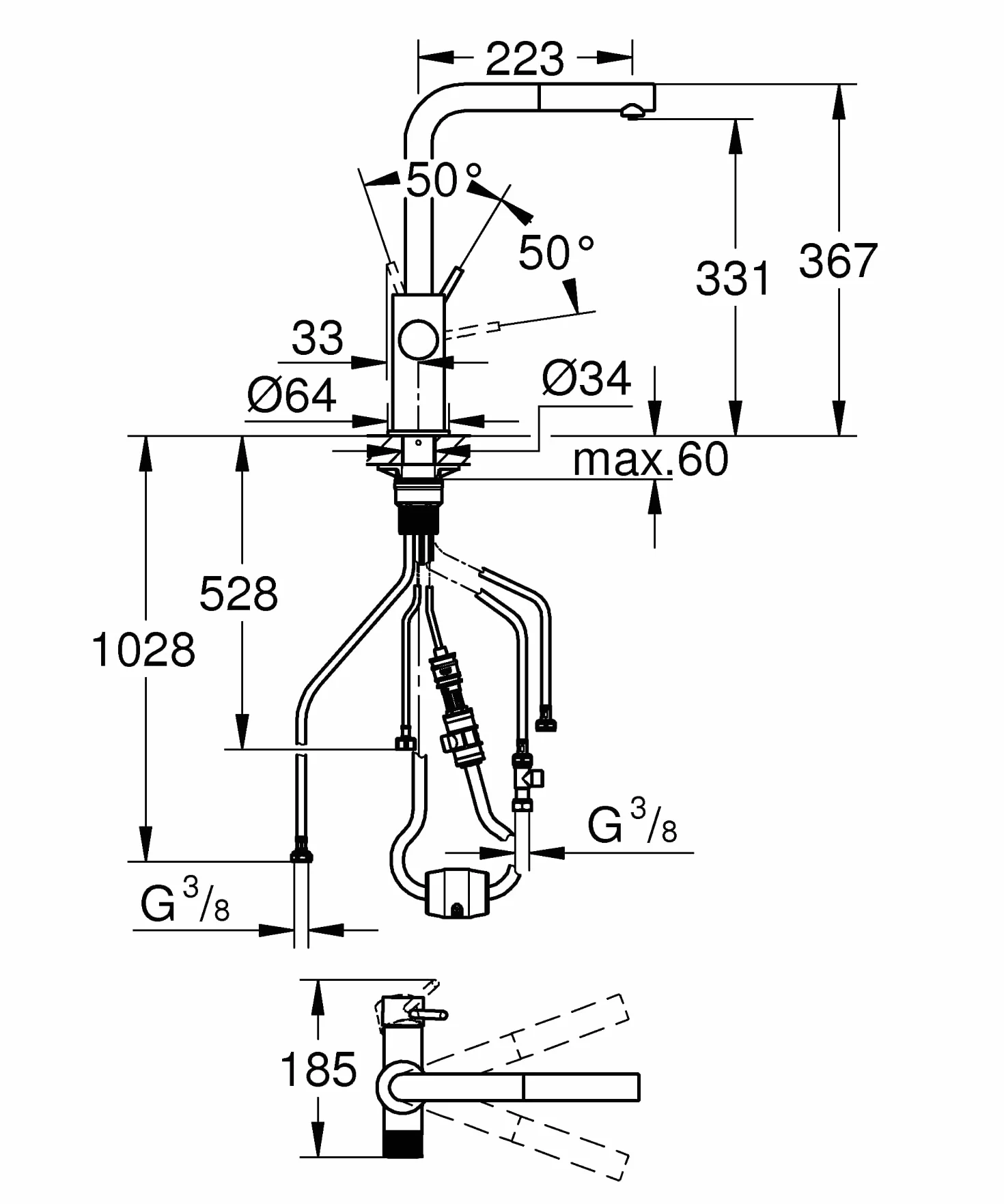 Grohe 30601000 Bateria, Srebrny, 75 x 32 x 8,5 cm; 3,66 kg