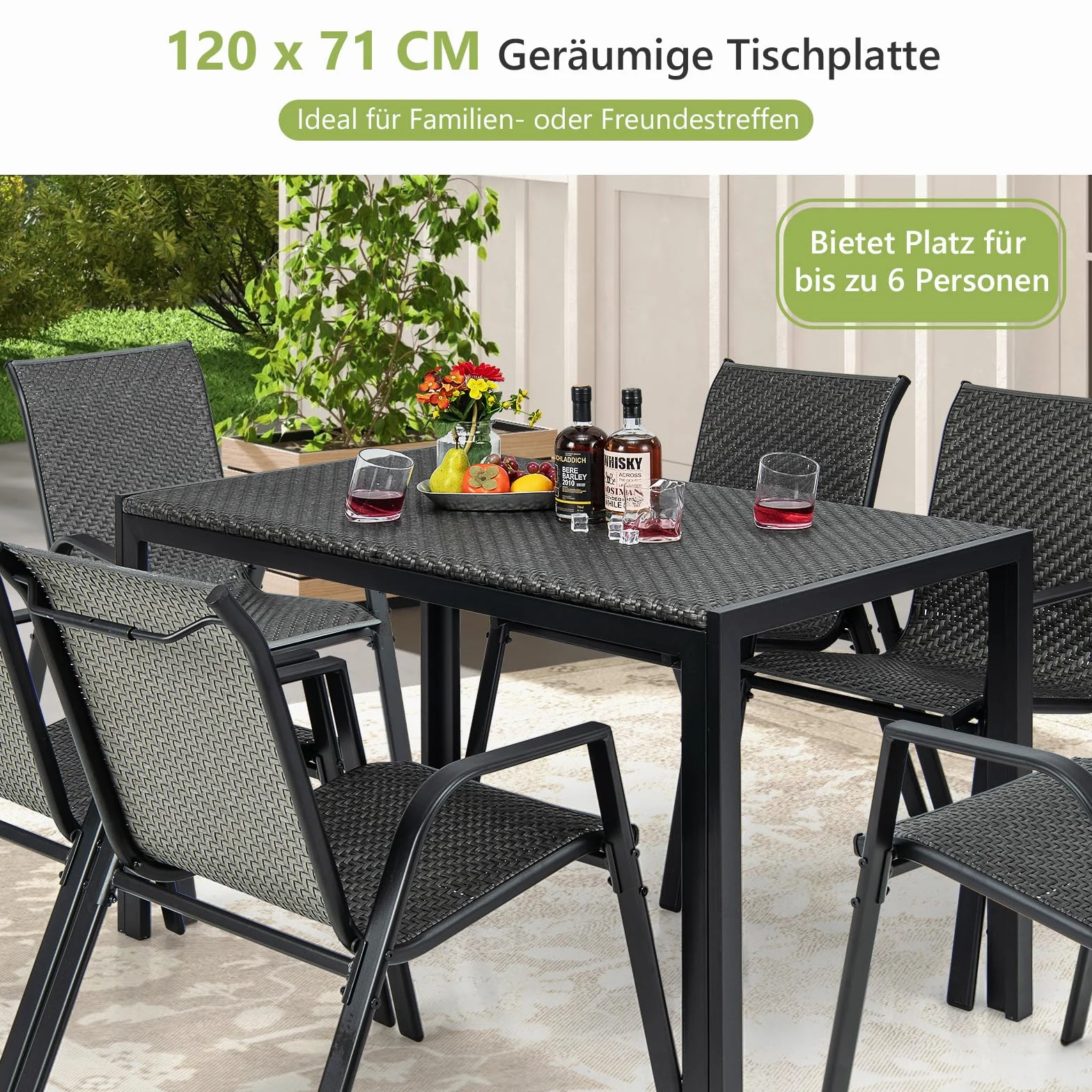 COSTWAY Stół ogrodowy rattanowy 120x71x72 cm prostokątny z metalową ramą