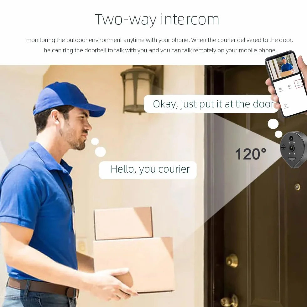 Wizjer Kamera WiFi 3.0 MP, bateria proszkowa do kamery do drzwi mieszkania, łatwa instalacja, telefon komórkowy, karta 32G w zestawie (ED-300P)