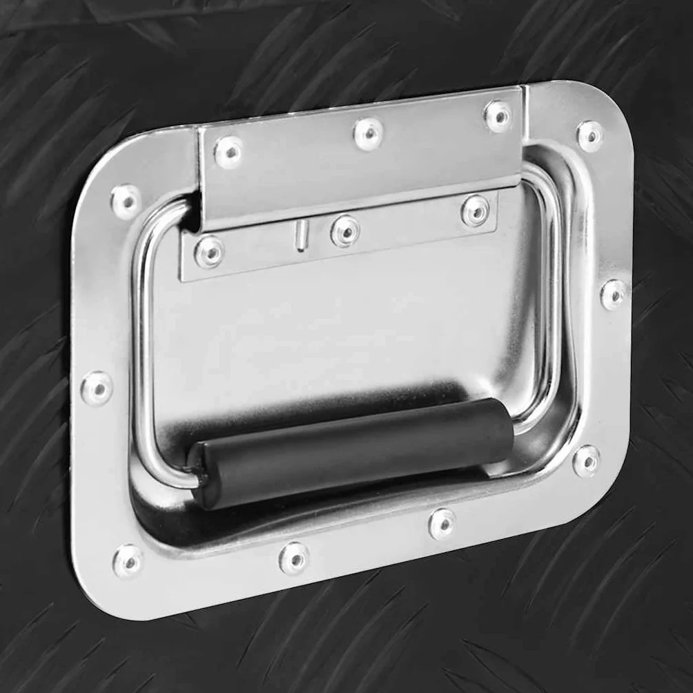 Aluminiowe pudełko do przechowywania, czarne, 90 x 47 x 33,5 cm, do skrzynki narzędziowej, transportu, przechowywania, z uchwytem, systemem zamykania i kluczem, do warsztatu, garażu