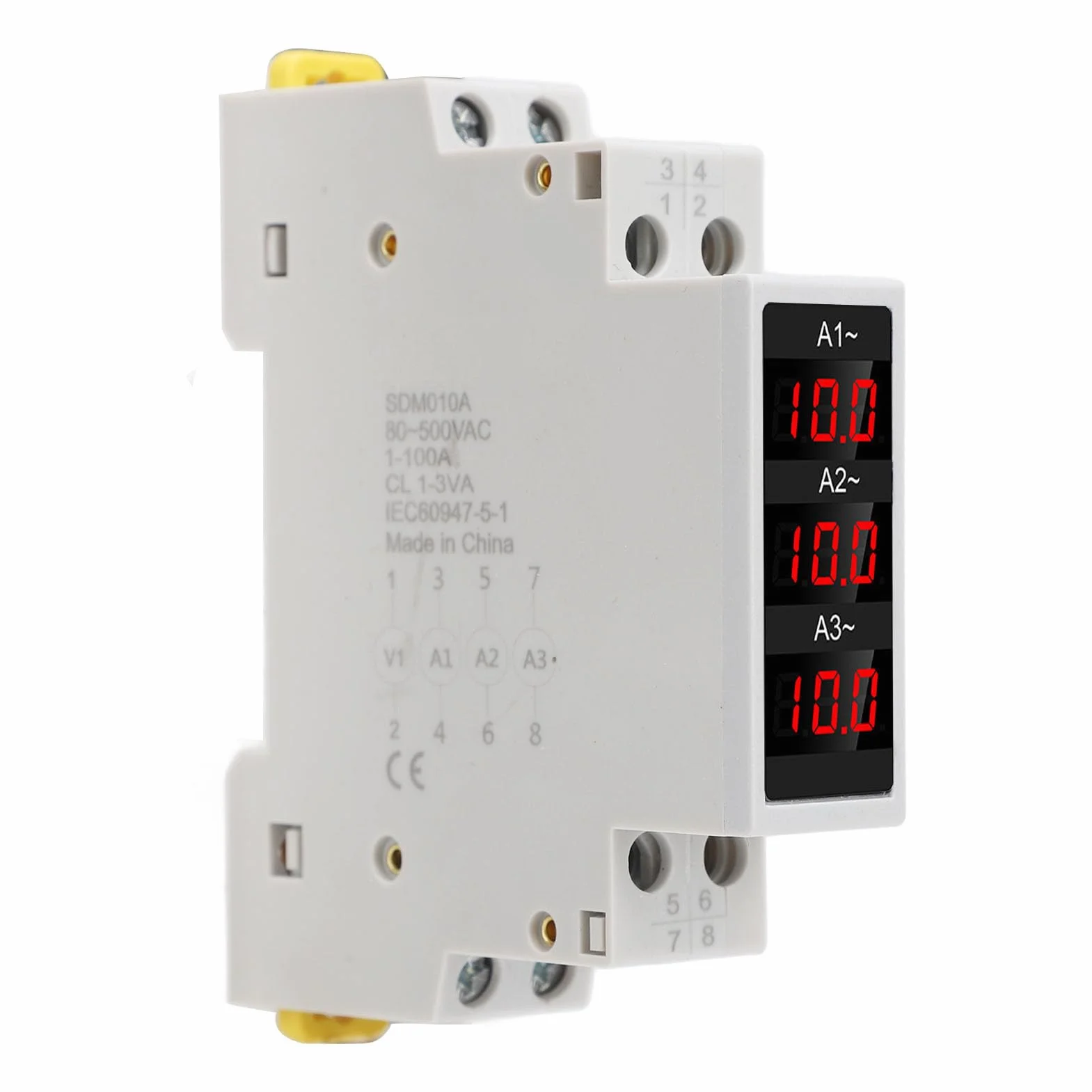 3 Fazowy Amperomierz,Cyfrowy Miernik Prądu 100A3 Fazowy Amperomierz DIN Rail 1-100A Miernik Prądu z Wyświetlaczem Trendu dla zastosowań Przemysłowych Montaż na Szynie 35mm
