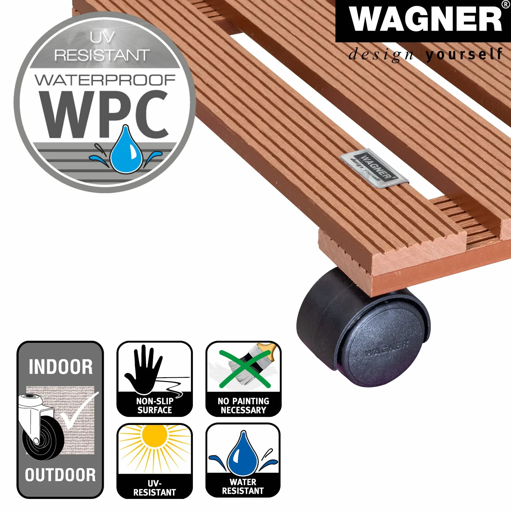Wagner wałek do roślin WPC 29 x 29 x 8 cm, do stosowania na zewnątrz + do wnętrz, wałek do donicy z kompozytu FSC® Wood Plastic Composite, terakota, nośność 60 kg - 20051001
