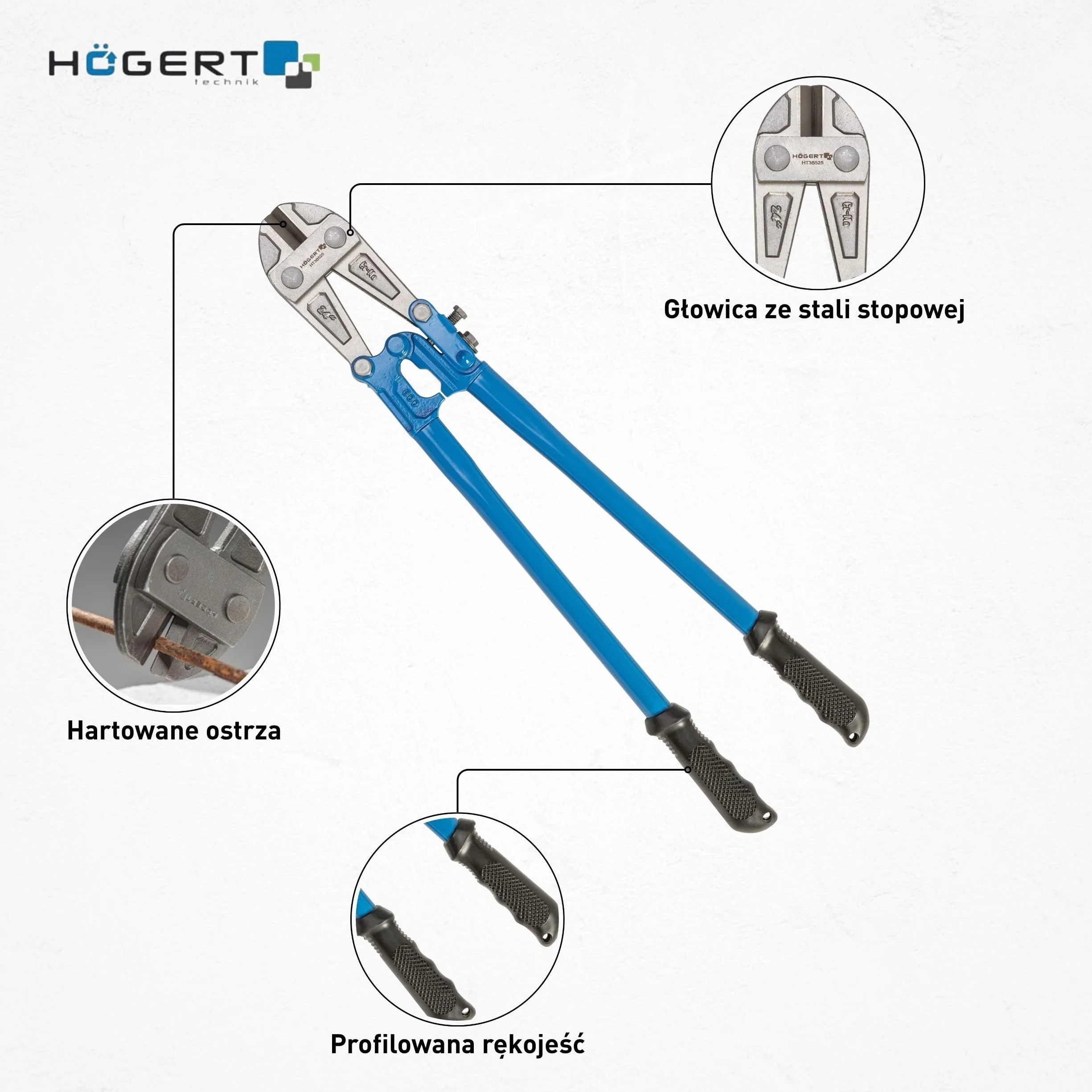 HÖGERT TECHNIK - Nożyce do cięcia sworzni 600 mm – profesjonalne, kompaktowe nożyce do bolca – bardzo hartowane krawędzie tnące – wysokiej jakości stal chromowo-molibdenowa