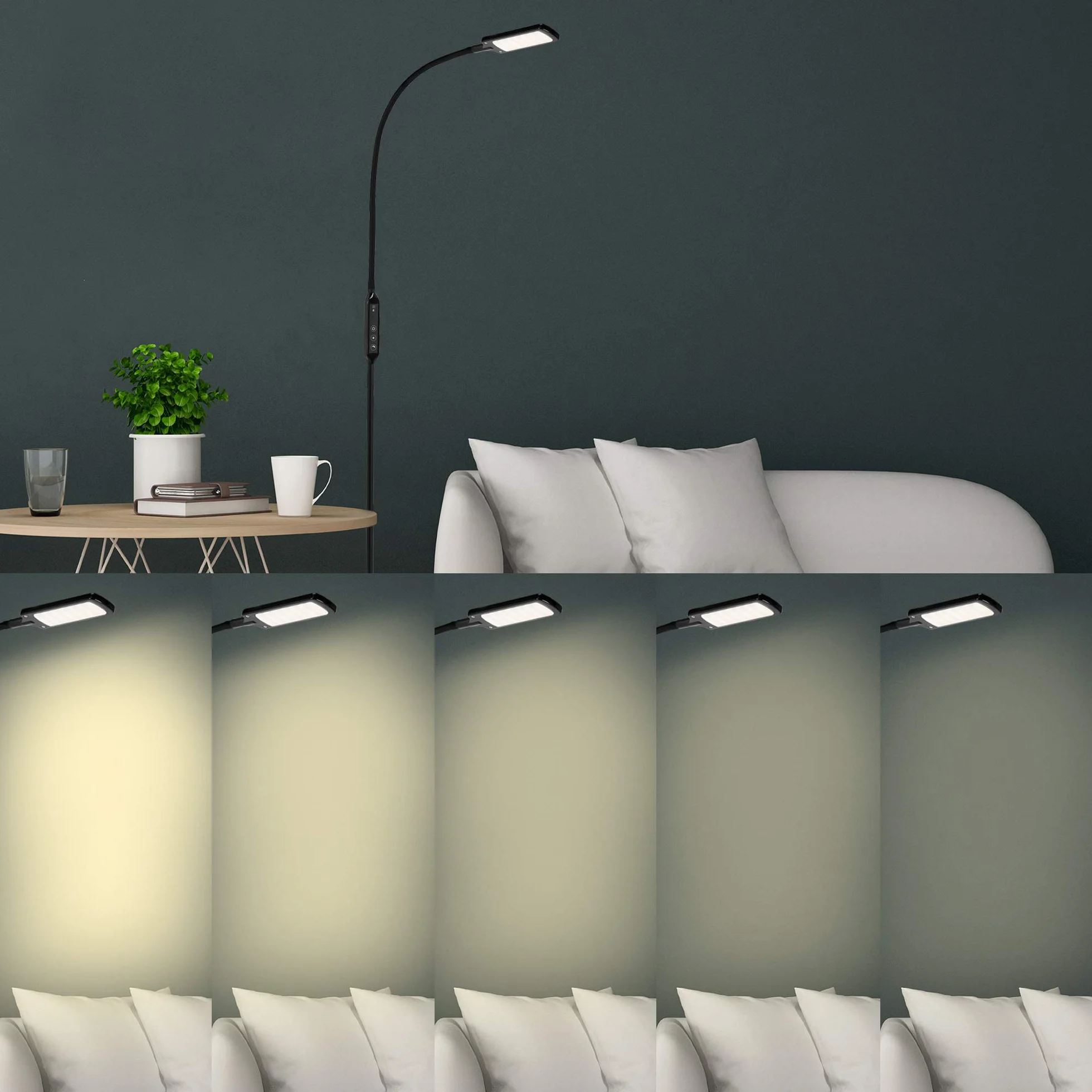 Briloner Leuchten lampa stojąca LED, ściemniana, pilot zdalnego sterowania, regulacja temperatury barwowej, 8 W, 700 lumenów, czarna, 8 W