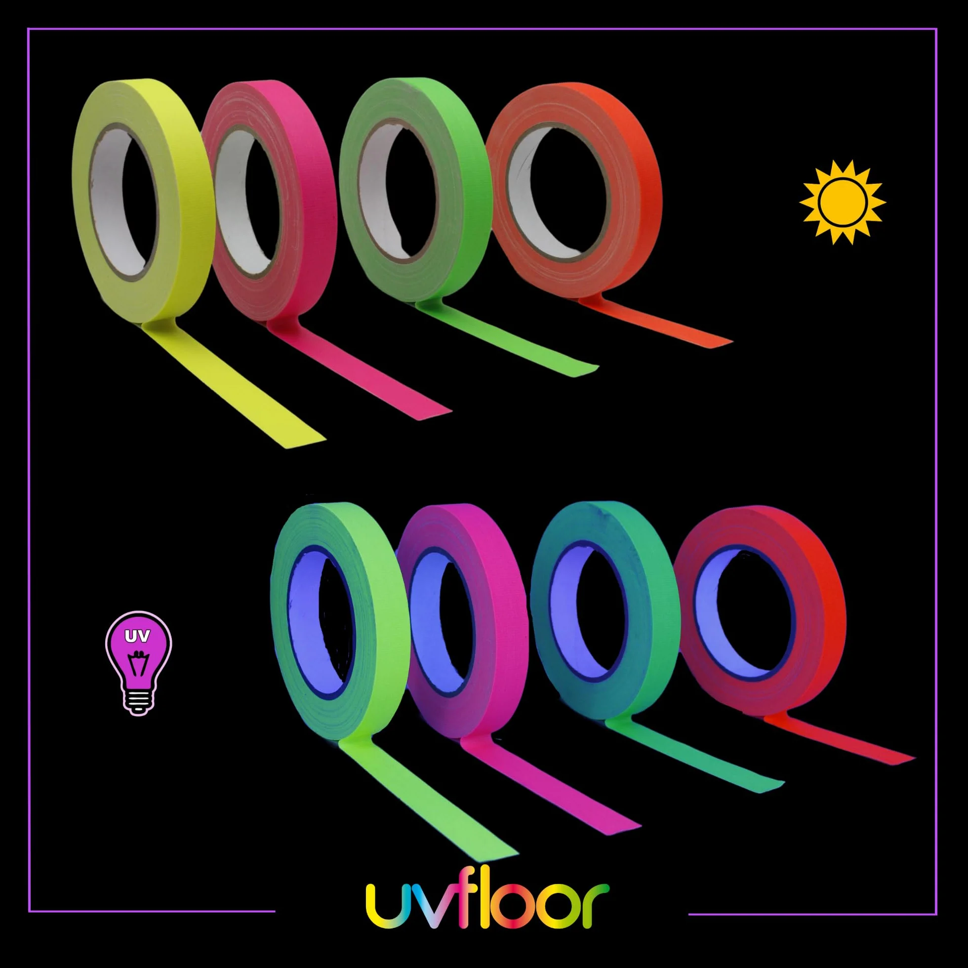 UV FLOOR - Fluo Żółty Gaffer 19mm X 25M - Gaffer Premium Quality - Akcesoria fluorescencyjne - Impreza - Dekoracyjna taśma klejąca -