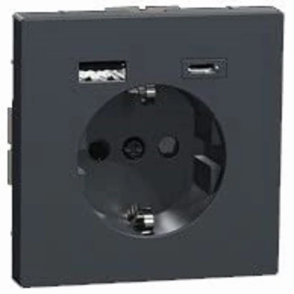 Schneider Electric Merten MEG2367-6034 gniazdo wtykowe z zestykiem ochronnym ze złączem USB A+C, system design, antracyt, numer artykułu