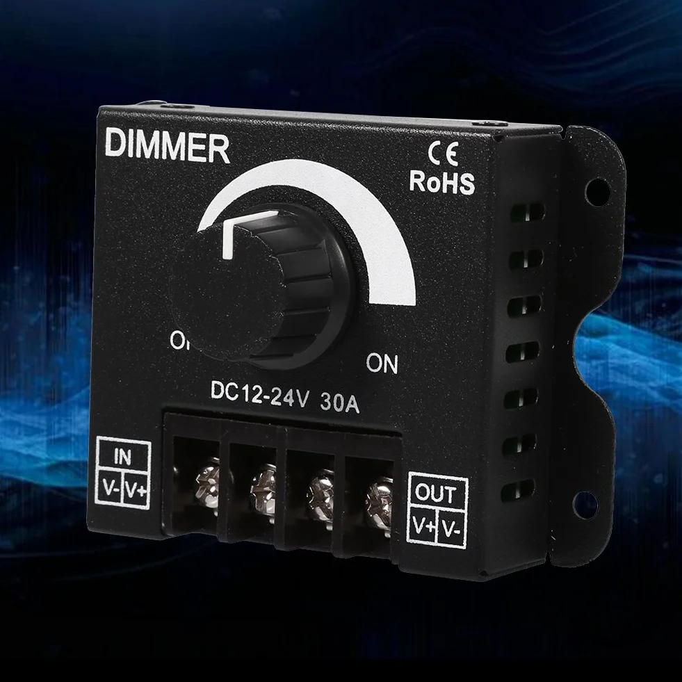 Ściemniacz z przełącznikiem Led, DC 12V-24V 30A Sterownik ściemniacza z przełącznikiem Led, z pokrętłem, do regulacji jasności Włącznik/wyłącznik