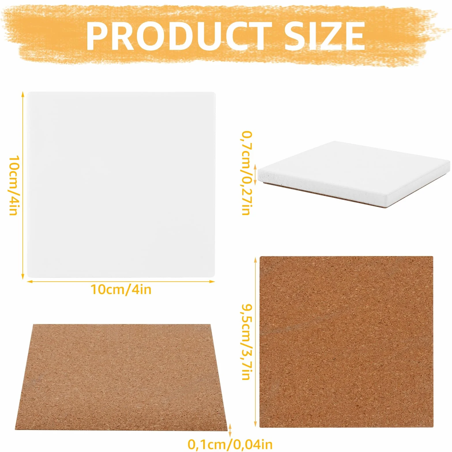 DAJAVE 20 sztuk ceramicznych podstawek do płytek, do majsterkowania, 10 x 10 cm, kwadratowe, z białej ceramiki, podkładki dla dzieci, do majsterkowania, płytek ceramicznych do majsterkowania