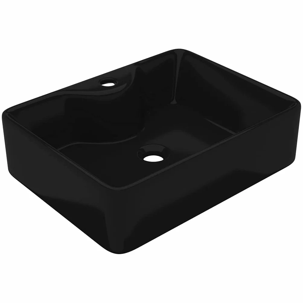 vidaXL Ceramiczna umywalka z otworem na kran, prostokątna, czarna