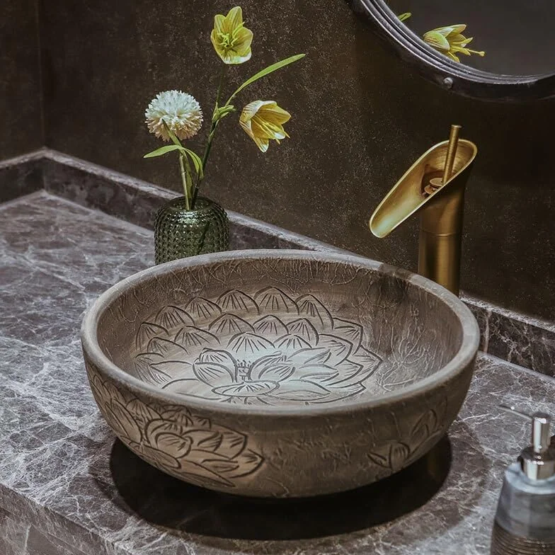 Umywalka Łazienkowa Nablatowa, Ceramiczna Umywalka Artystyczna, Okrągła, Zabytkowa Umywalka Łazienkowa, Pojedyncza Umywalka, Pogrubiona, Łazienkowa, Balkonowa,