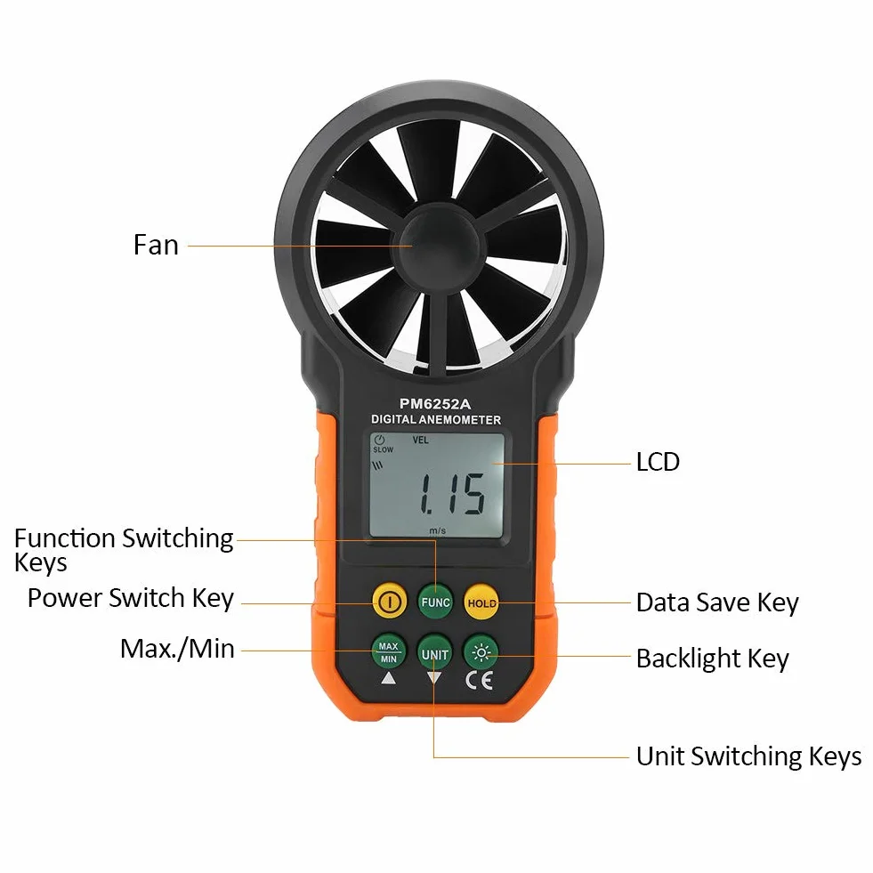 Anemometr Cyfrowy Peakmeter PM6252A Miernik Prędkości Wiatru Przenośny