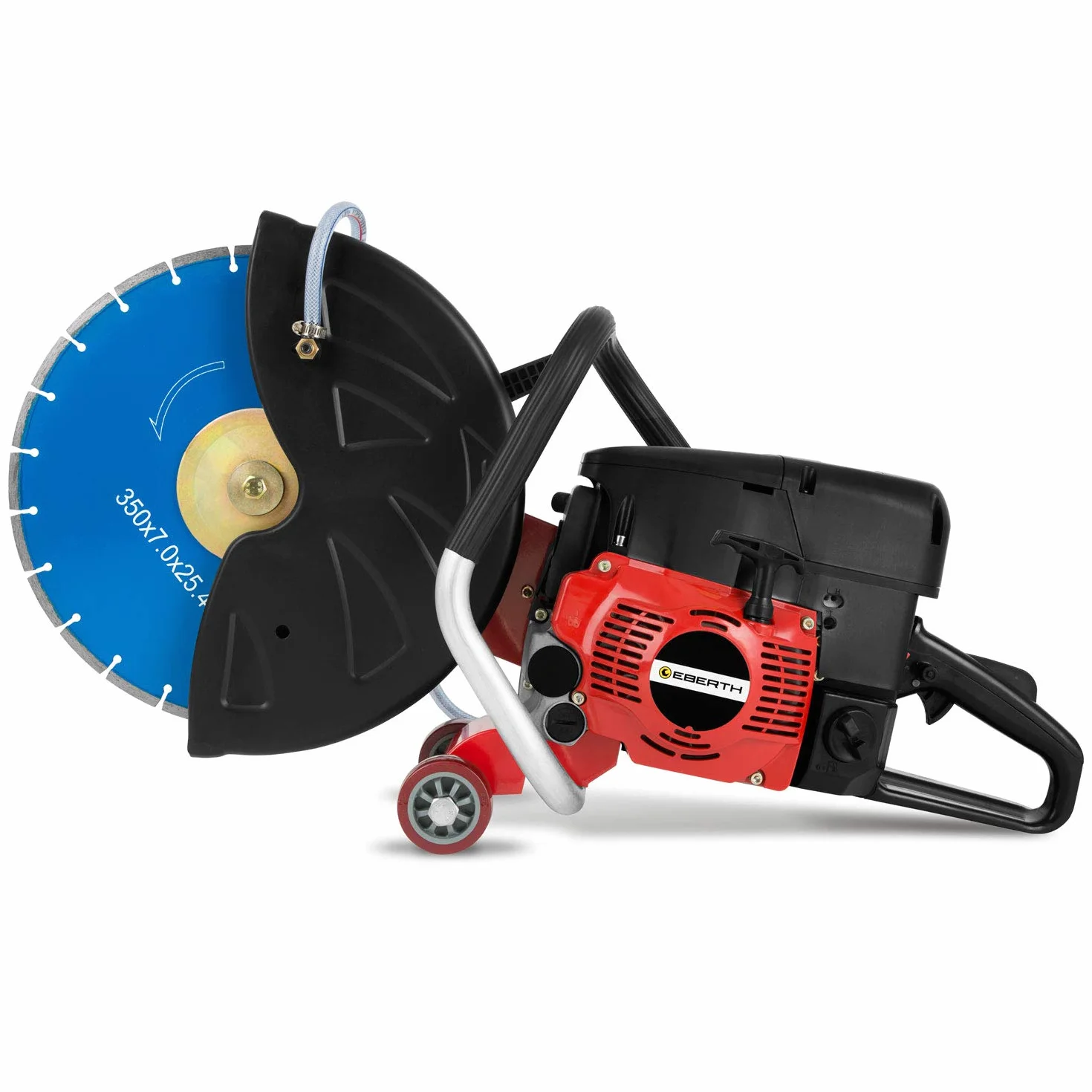 EBERTH Benzynowa szlifierka tnąca Motorflex do cięcia na mokro i na sucho, tarcza tnąca 350 mm, silnik dwusuwowy o mocy 3 kW, pojemność skokowa 64,6 cm³, 9500 obr./min, rozrusznik linowy