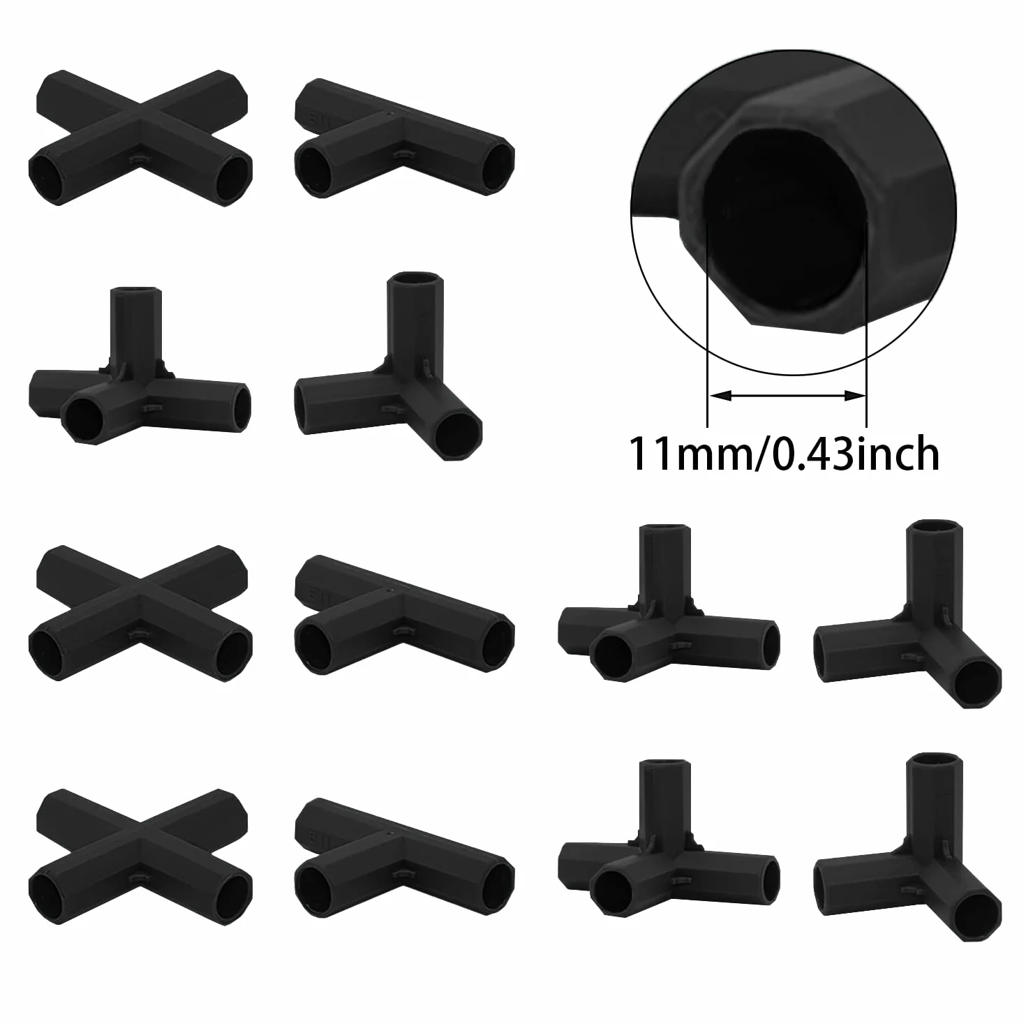 Okucia 11 mm stabilne wsporniki wytrzymała rama szklarni złącze czarne 20 szt.