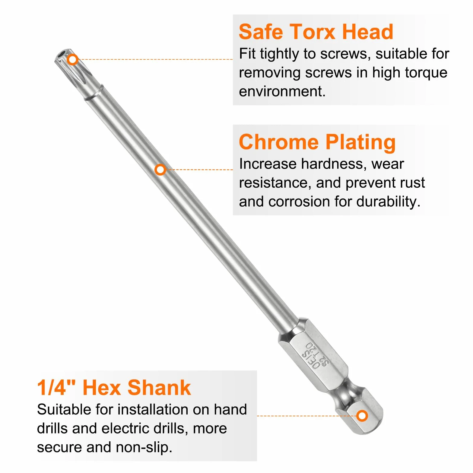 QUARKZMAN T20 Bezpieczeństwo Torx Bit 1/4" Sześciokątny 4" długi stalowy S2 Magnetyczny Przeciw manipulacji Star Bity Wkrętak Torx z otworem do usuwania śrub Mocowanie