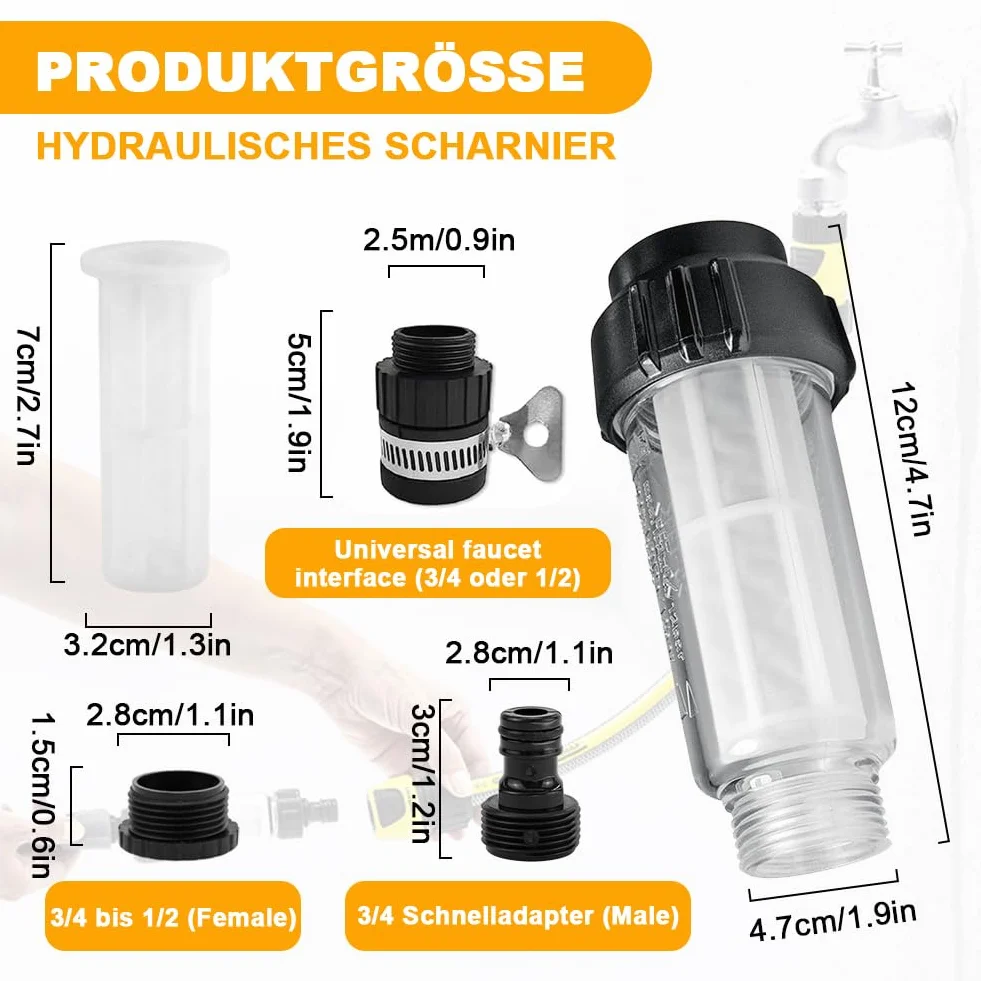 Zestaw filtrów do wody 3/4 cala z 4 wkładami i 5 adapterami do myjki wysokociśnieniowej