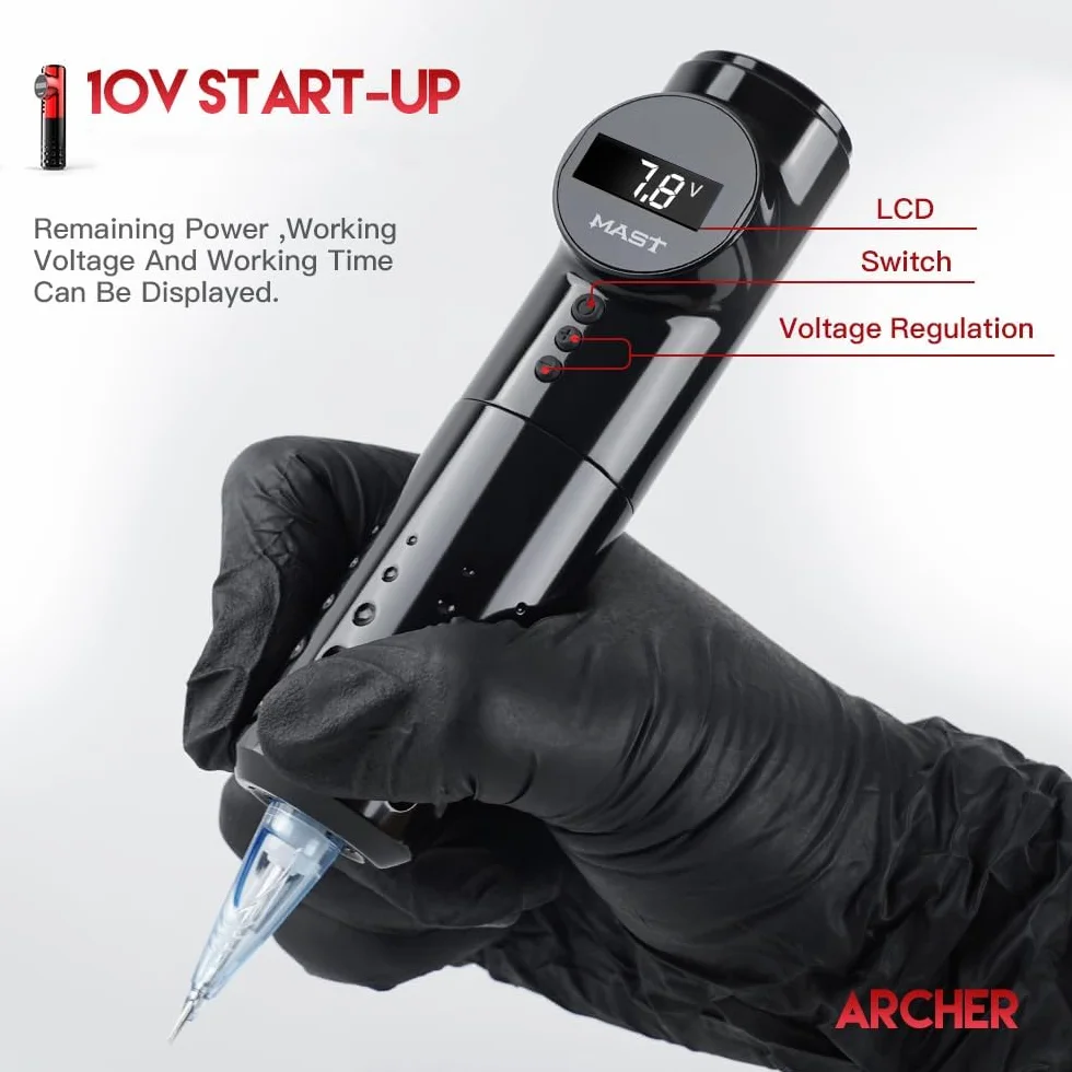 Mast Archer Tattoo Kit Machine à Tatouer Rotary Wireless Stylo Tatouage 3.5mm Stroke Batterie 2000mAh Inklusive 2 Griffe Tattoo Cartridges für Künstler Tatuieurs et Débutants