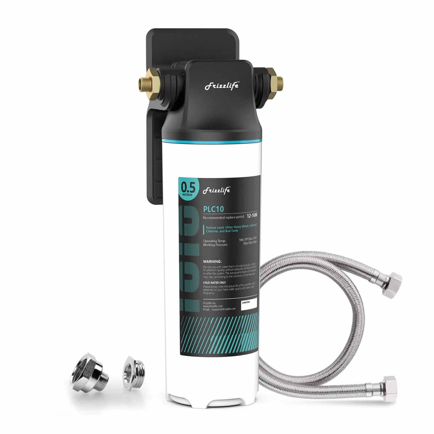 Frizzlife SW10 System filtrów wody pod zlewozmywakiem, certyfikat NSF/ANSI 53&42, redukuje 99,99% ołowiu, chloru, złego smaku i zapachu, bezpośredni łącznik pod filtrem wody pitnej, 0,5 mikrona