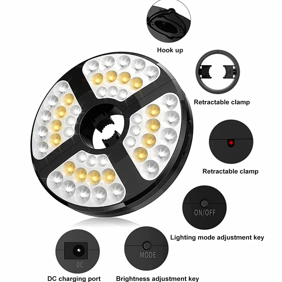 48 LED oświetlenie parasola przeciwsłonecznego na zewnątrz, 450 lumenów, z 3 trybami ładowania USB lampa do ogrodu, na plażę, imprezę, kemping, oświetlenie parasolowe solarne