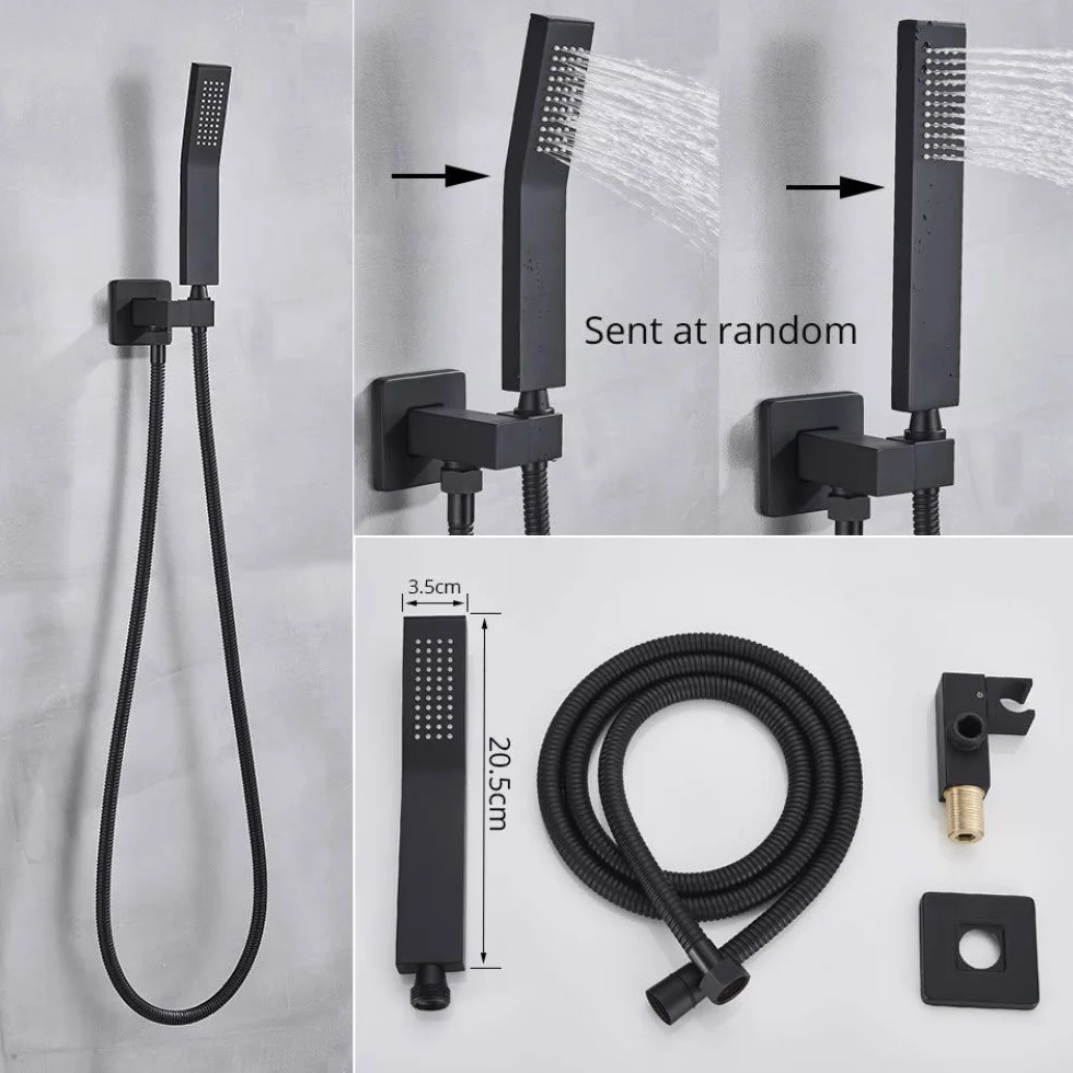 Luksusowa czarna bateria prysznicowa termostatyczna do łazienki deszczownica bateria ścienna do wanny zestaw prysznicowy ścienny A 3W 16" sufitowy,2-drożny 16-calowy