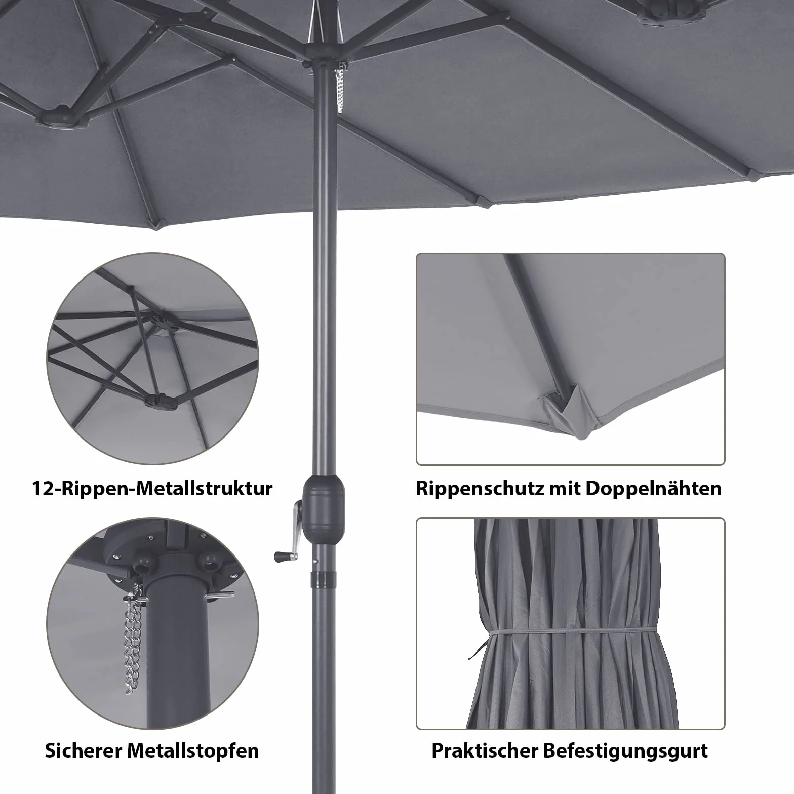 COSTWAY Podwójny parasol przeciwsłoneczny 470 x 280 cm duży rozmiar XXL ochrona UV parasol ogrodowy z korbą ręczną