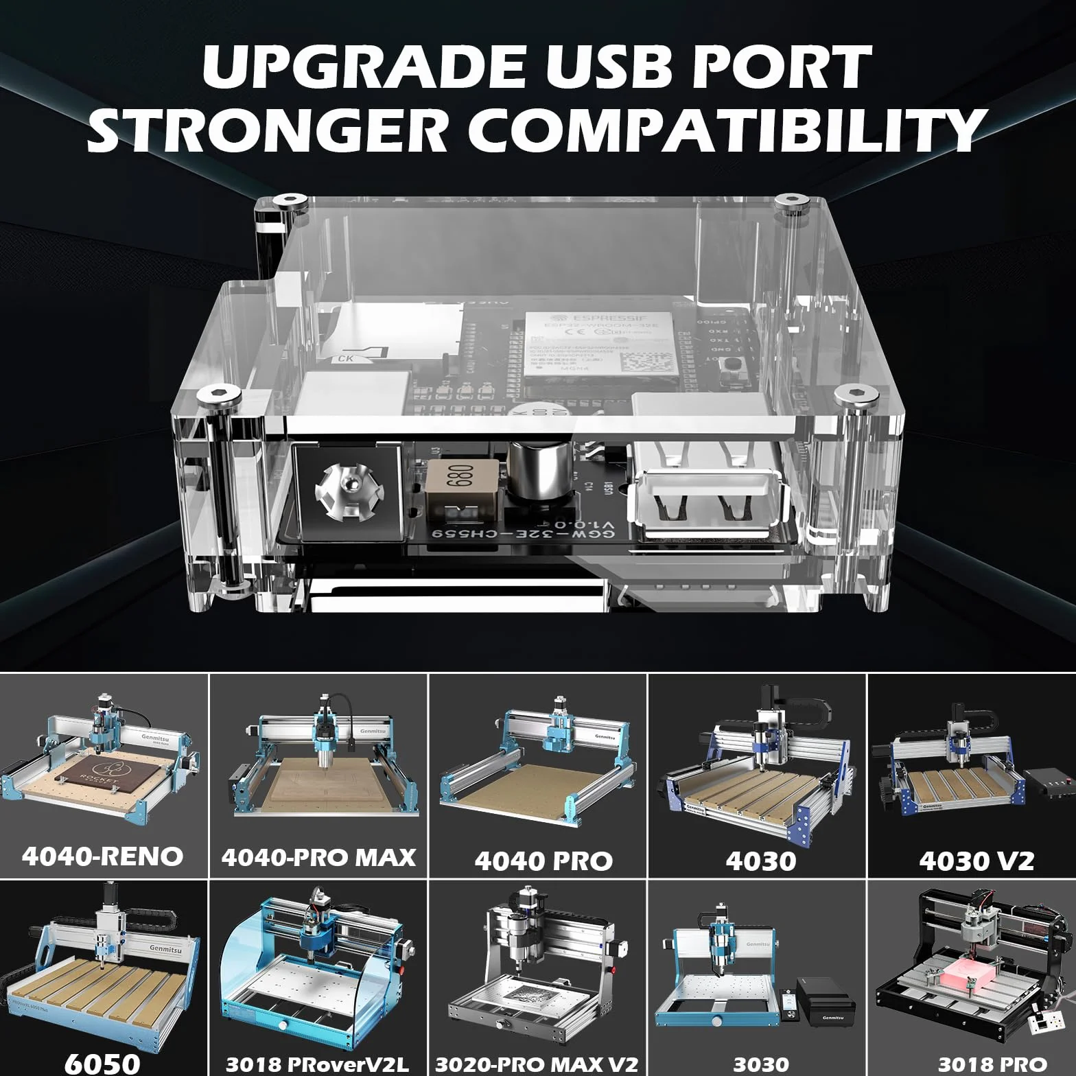 Genmitsu GGW-USB bezprzewodowy zestaw modułów Wi-Fi z portem USB, wysyłanie kodów G, pilot zdalnego sterowania i monitorowania, sterownik offline do wszystkich maszyn CNC Genmitsu