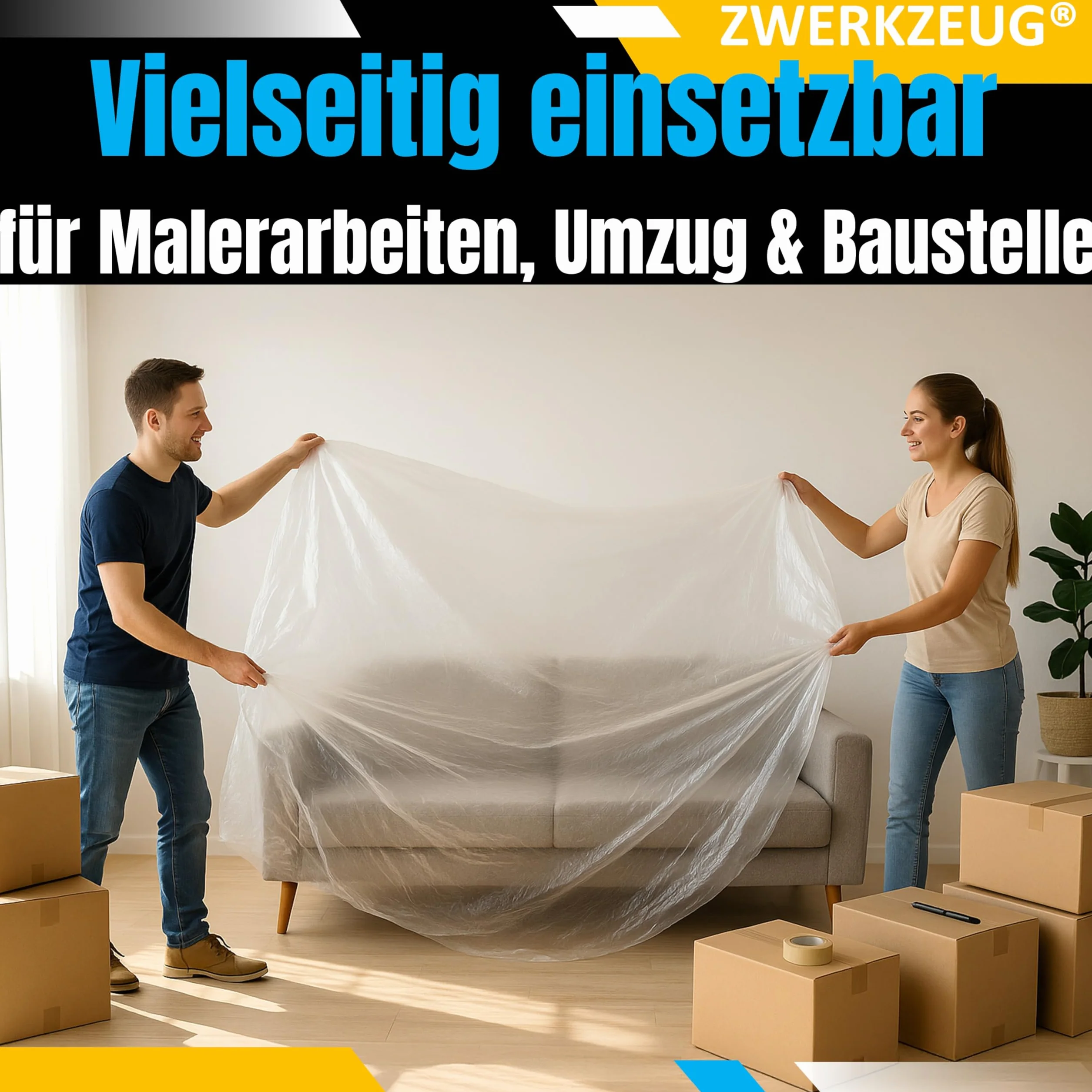 10 x ZWERKZEUG® zestaw 10 sztuk po 4 m x 5 m folia malarska przezroczysta folia ochronna przeciwpyłowa folia plastikowa uniwersalna folia malarska folia malarska plandeka pokrywająca plandeka do