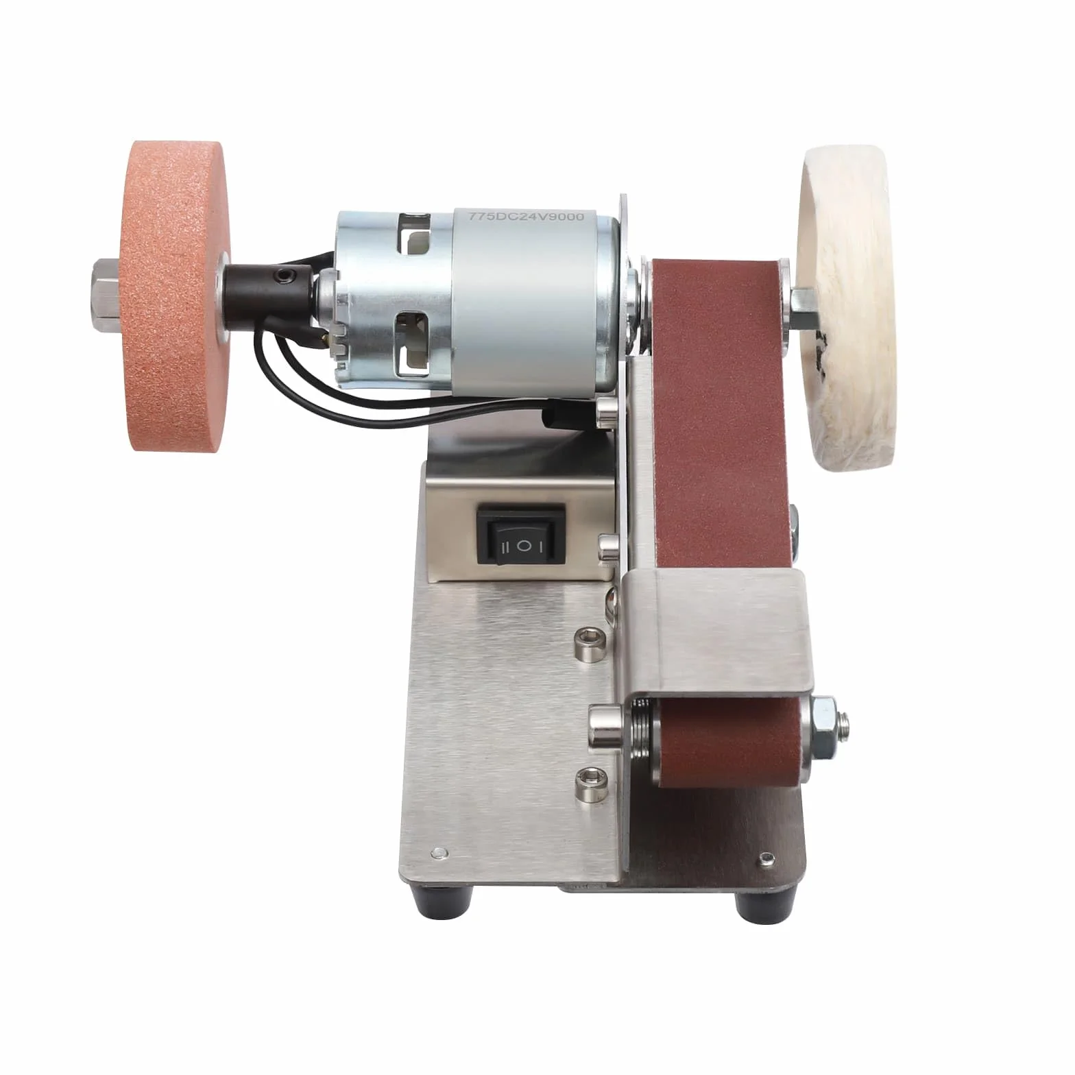 Mini szlifierka taśmowa 150 W z ściernicą i kołem z tkaniny, 7 regulowanych prędkości, regulowany kąt stołu roboczego, idealna do aluminium, ceramiki, szkła, drewna