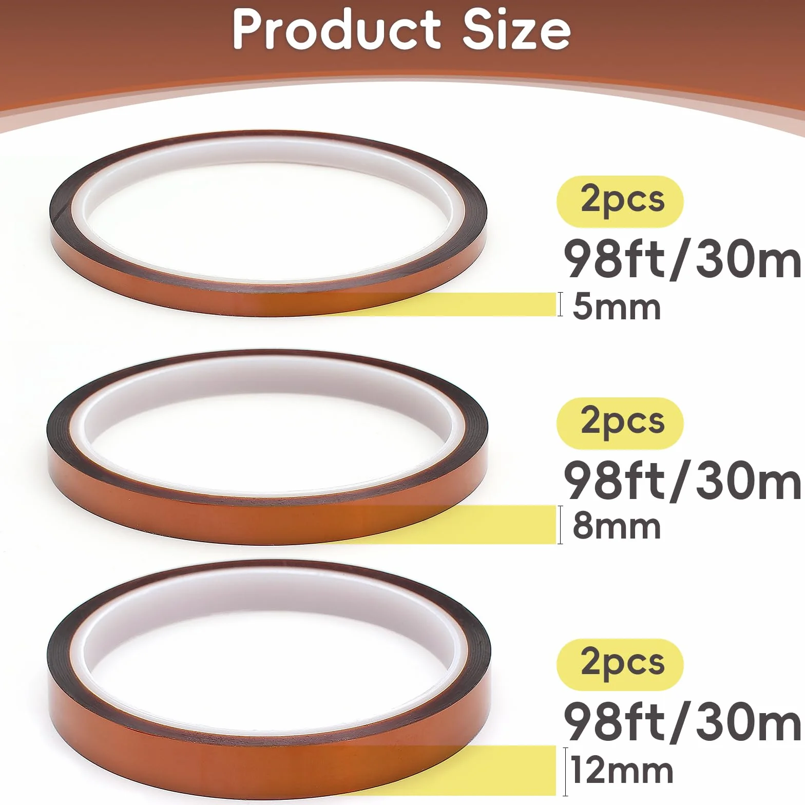 Mooshy Kapton taśma klejąca o wysokiej temperaturze, 6 szkockich folii poliamidowej z izolacją termiczną o wielu szerokościach 5/8/12 mm spawana maska elektroniczna odporna taśma klejąca